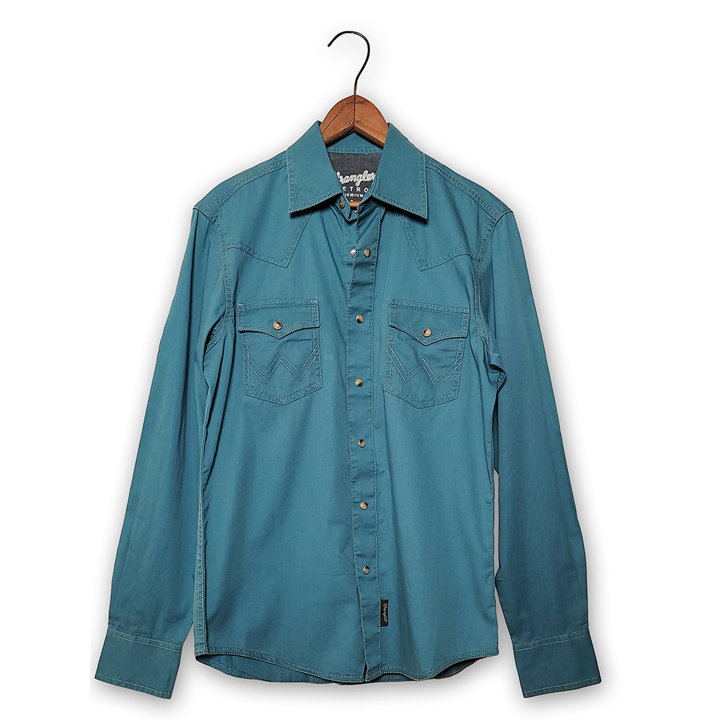 Retro Premium Western Long Sleeve Shirt by Wrangler #112344555 TURQ
