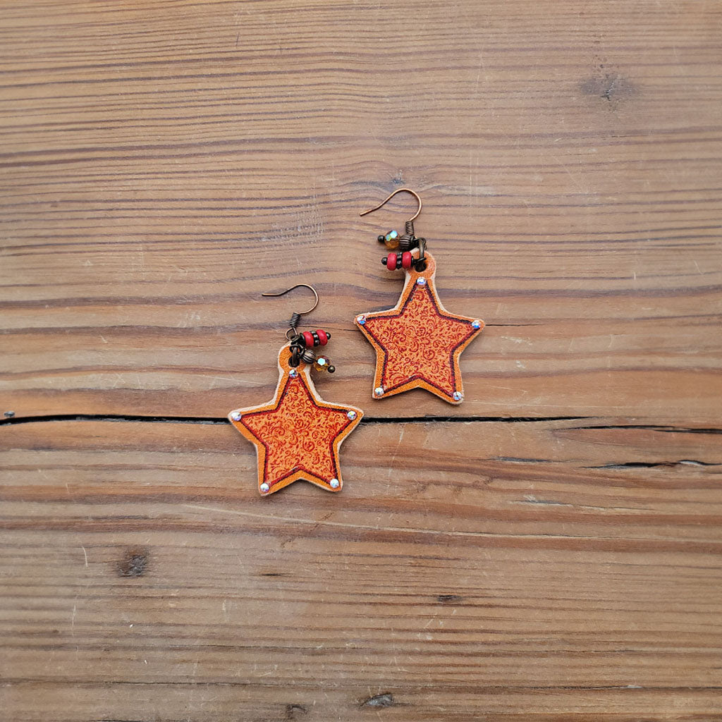 Gold Star Leather Earrings #2-4