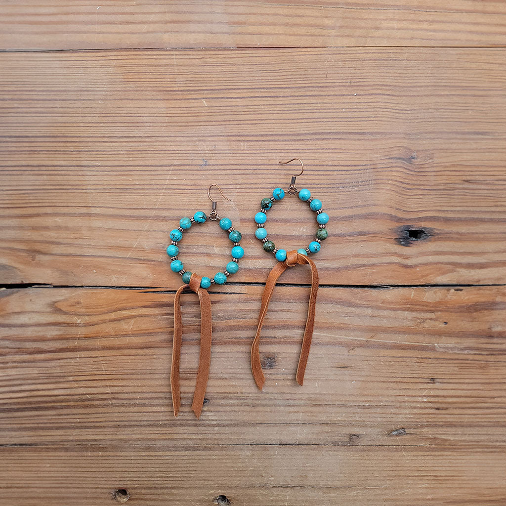 Ear Tag Turquoise Bead Hoop Earrings #2-59