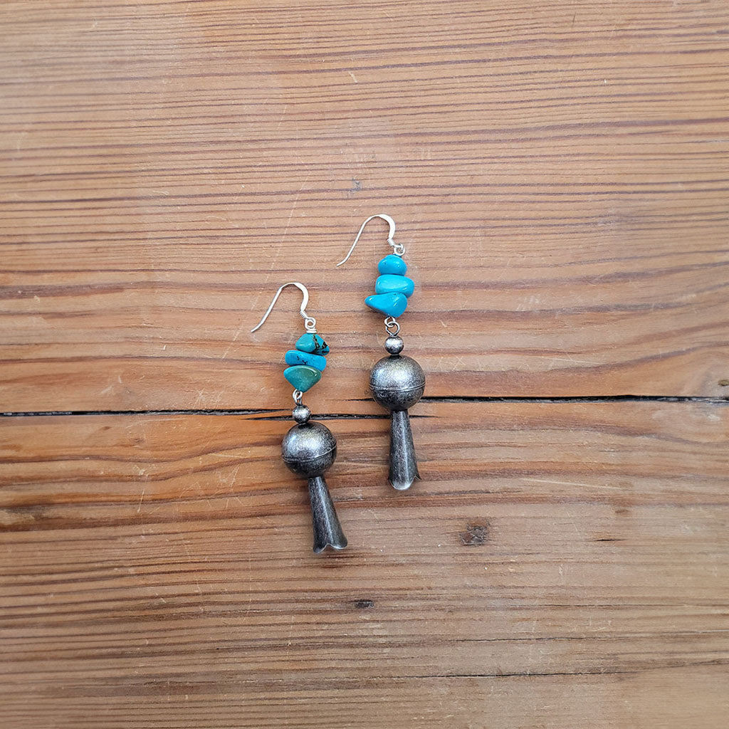 Turquoise & Metal Blossom Earrings #2-89