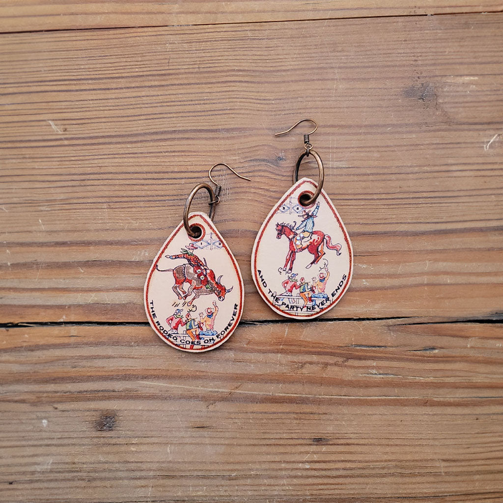 Rodeo Goes On Forever Leather Earrings #2-A117