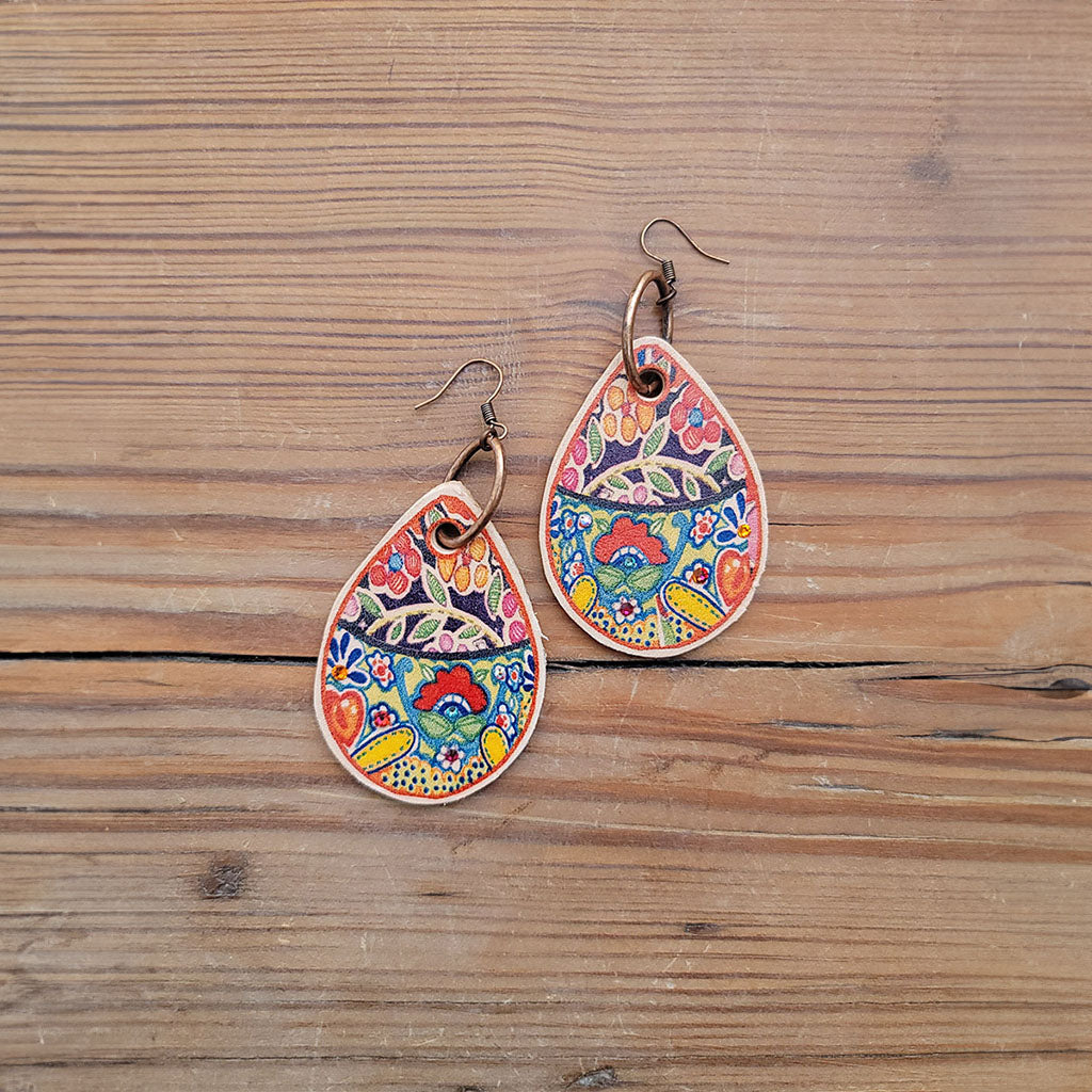 Mexican Pottery Leather Earrings #2-A4