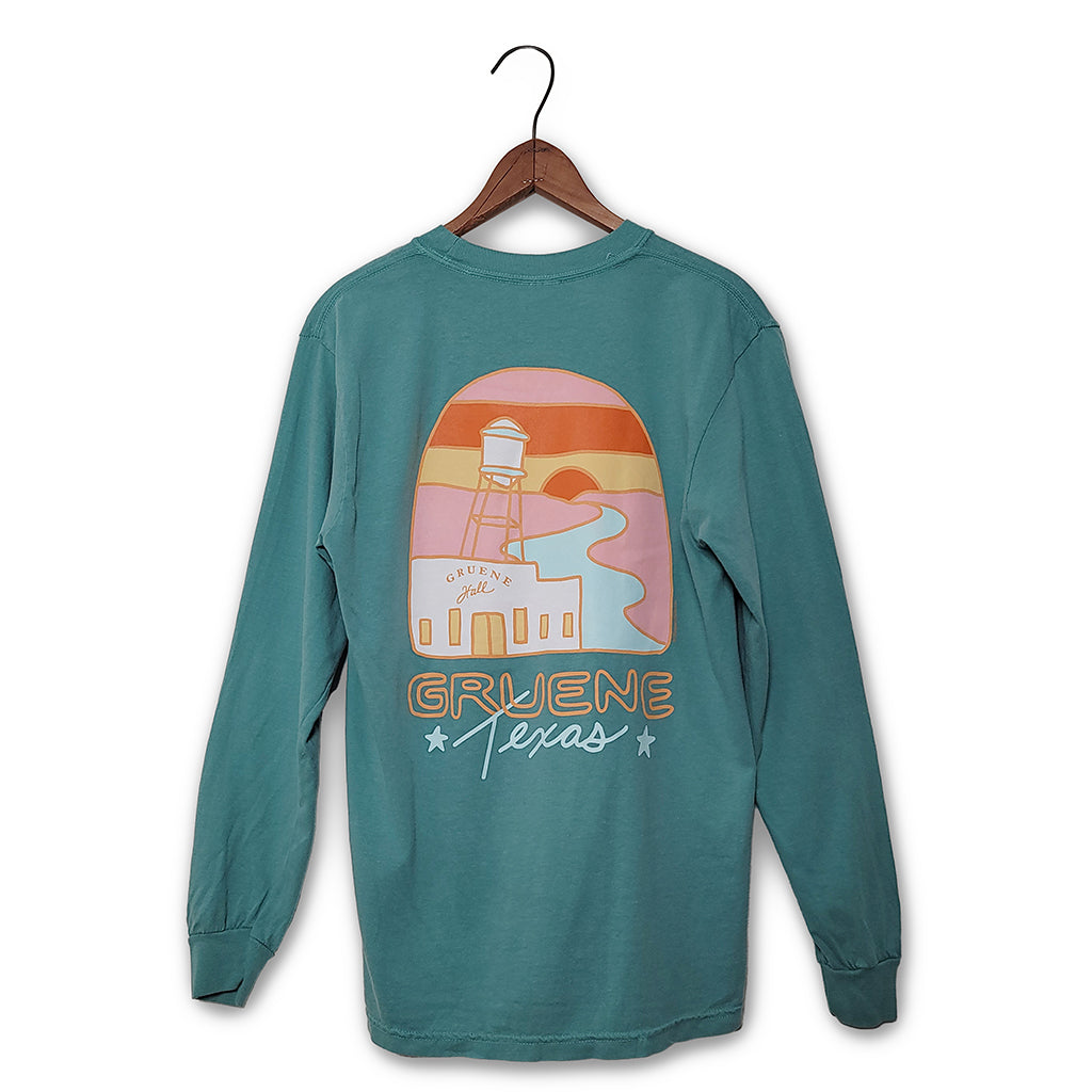 Gruene Hall River Sunset Comfort Colors Long Sleeve Tee