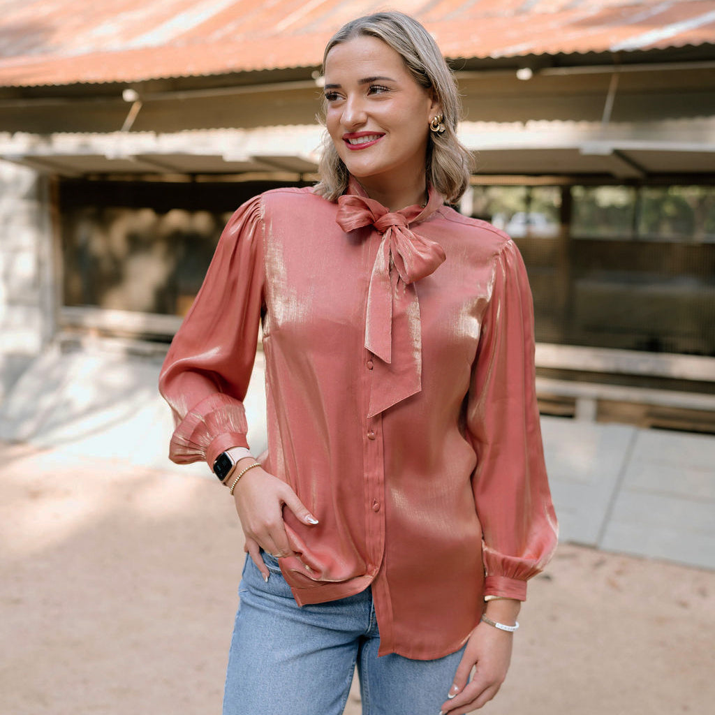 Women's Shimmer Tie Neck Blouse by Wrangler #112371712