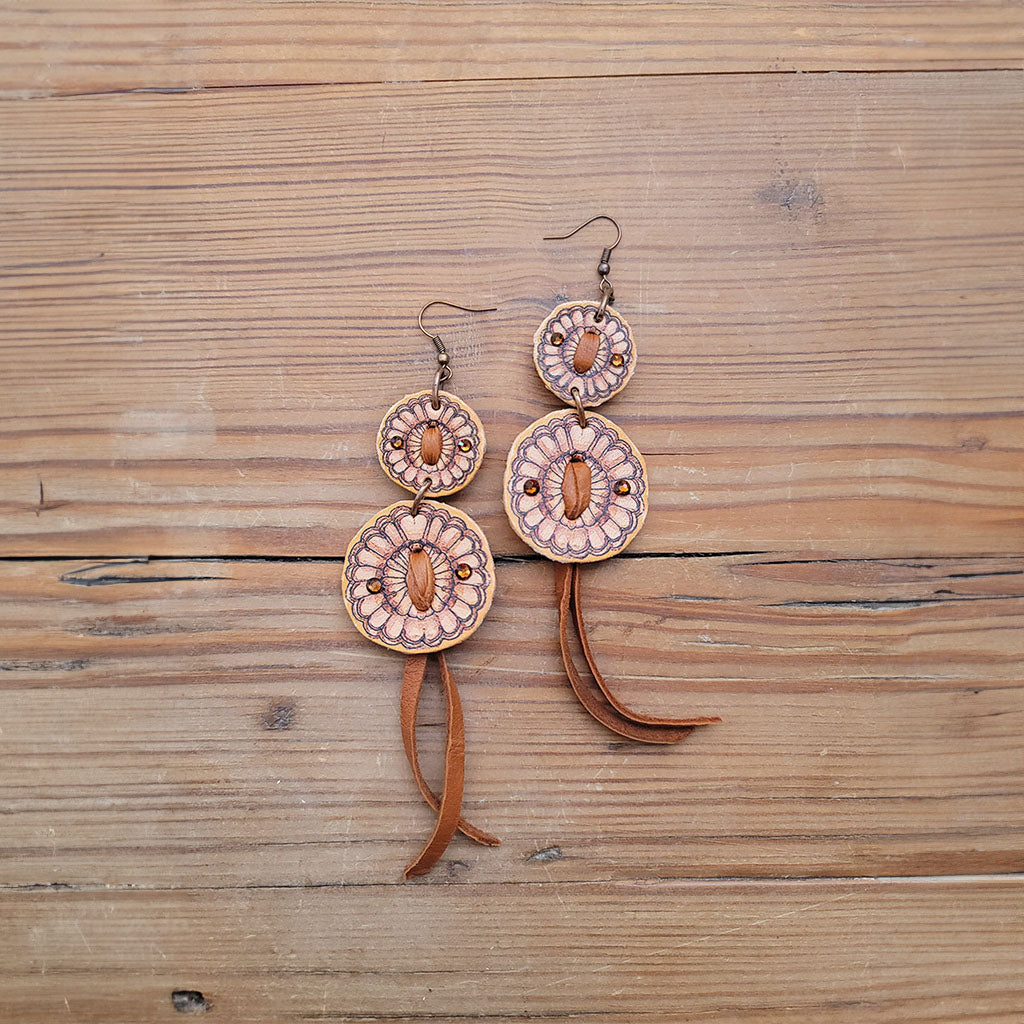 Punchy Concho Leather Earrings #2-113