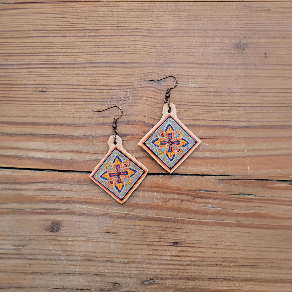 Diamond Tile Leather Earrings #2-122