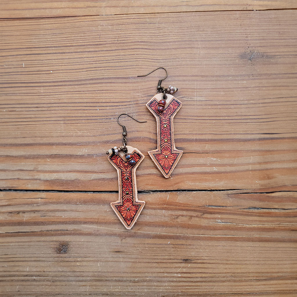 Tooled Arrow Leather Earrings #2-13