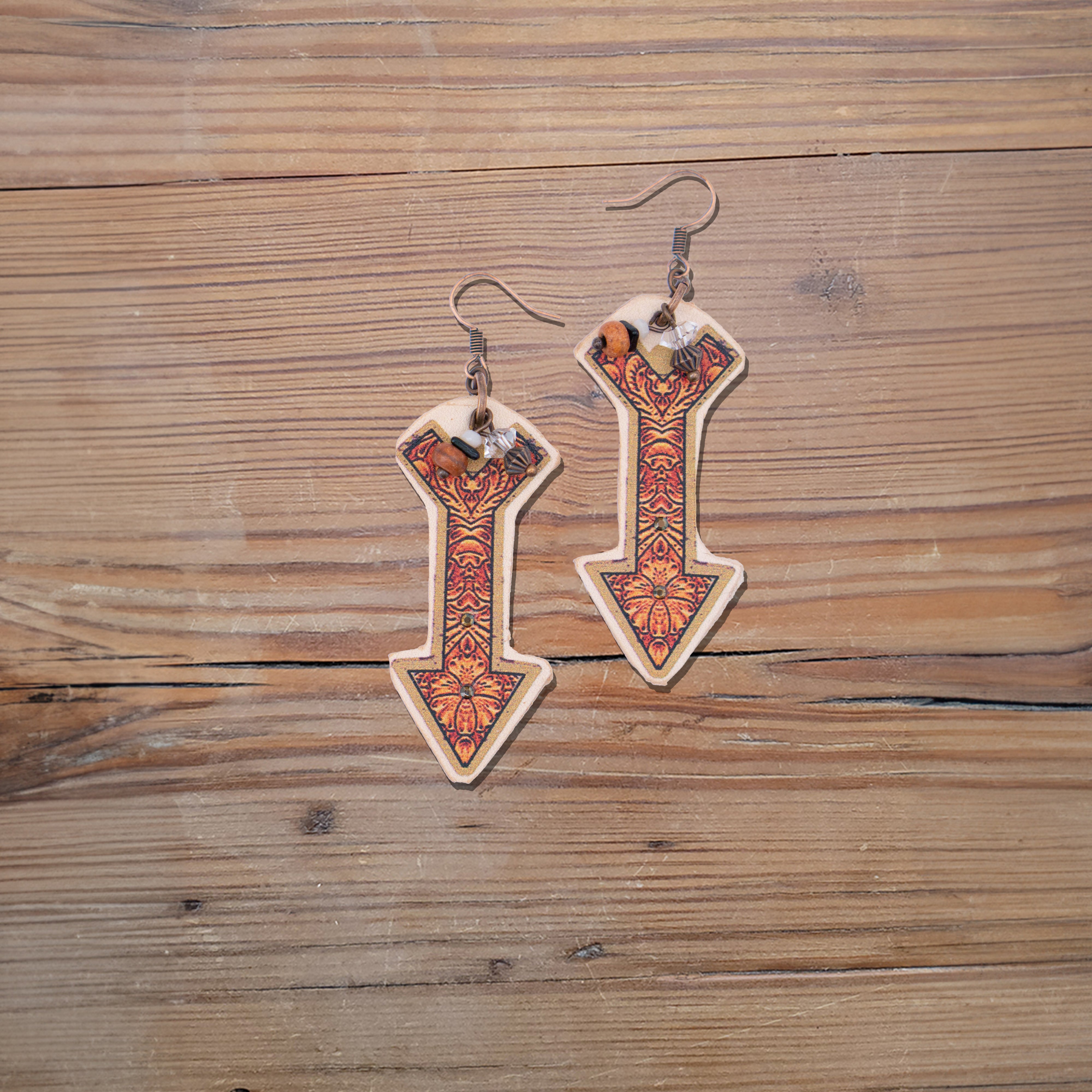 Tooled Arrow Leather Earrings #2-13