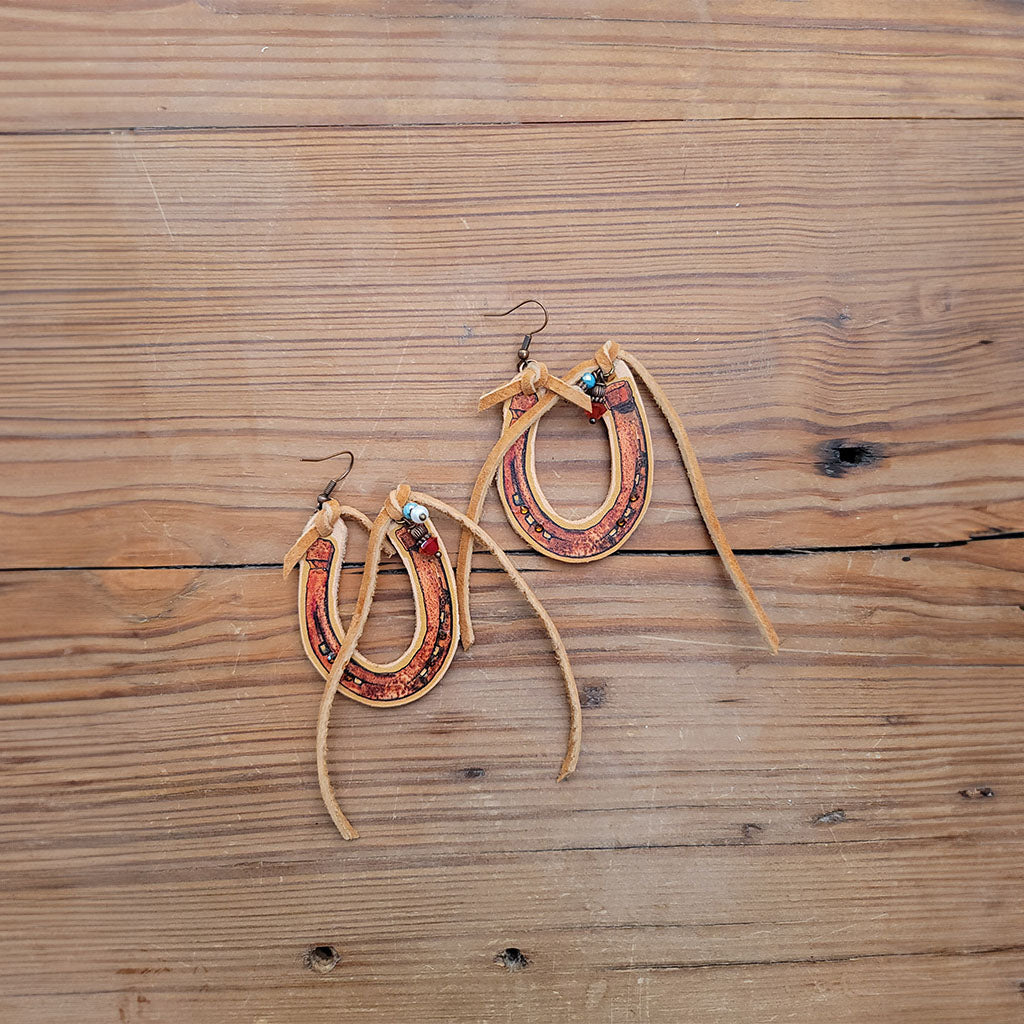 Rust Horseshoe Leather Earrings #2-20