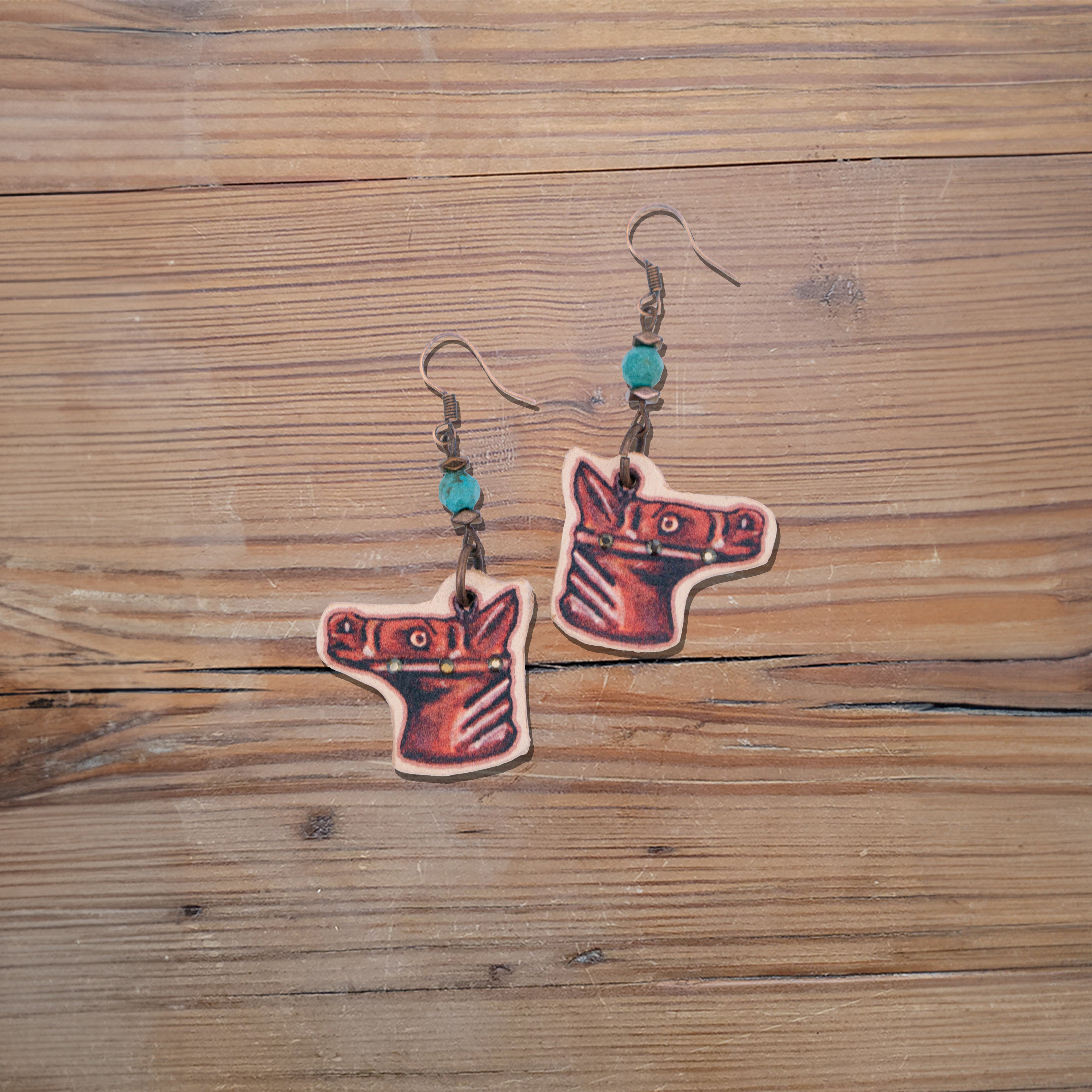 Horse Head Leather Earrings #2-212