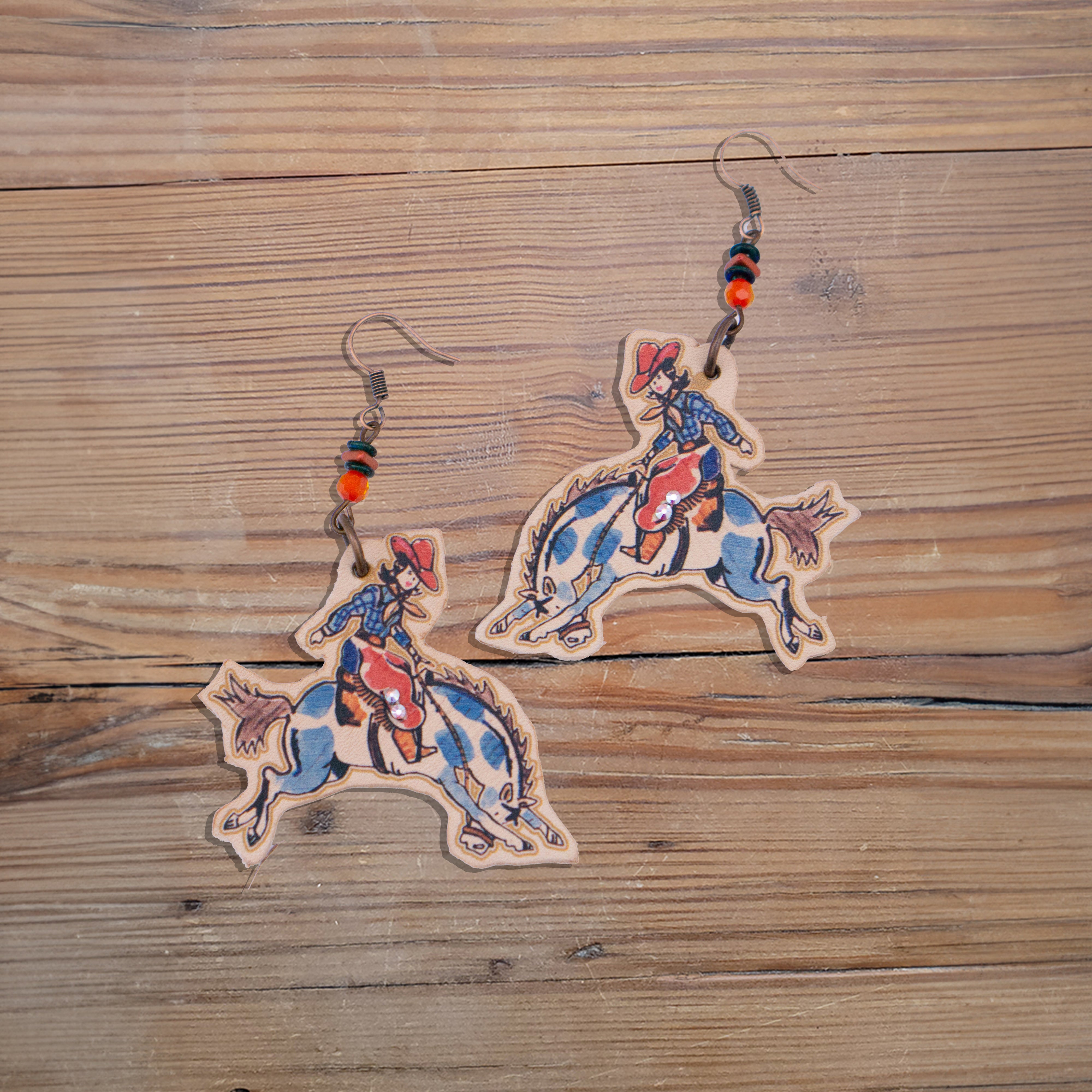 Fences Cowgirl Leather Earrings #2-216