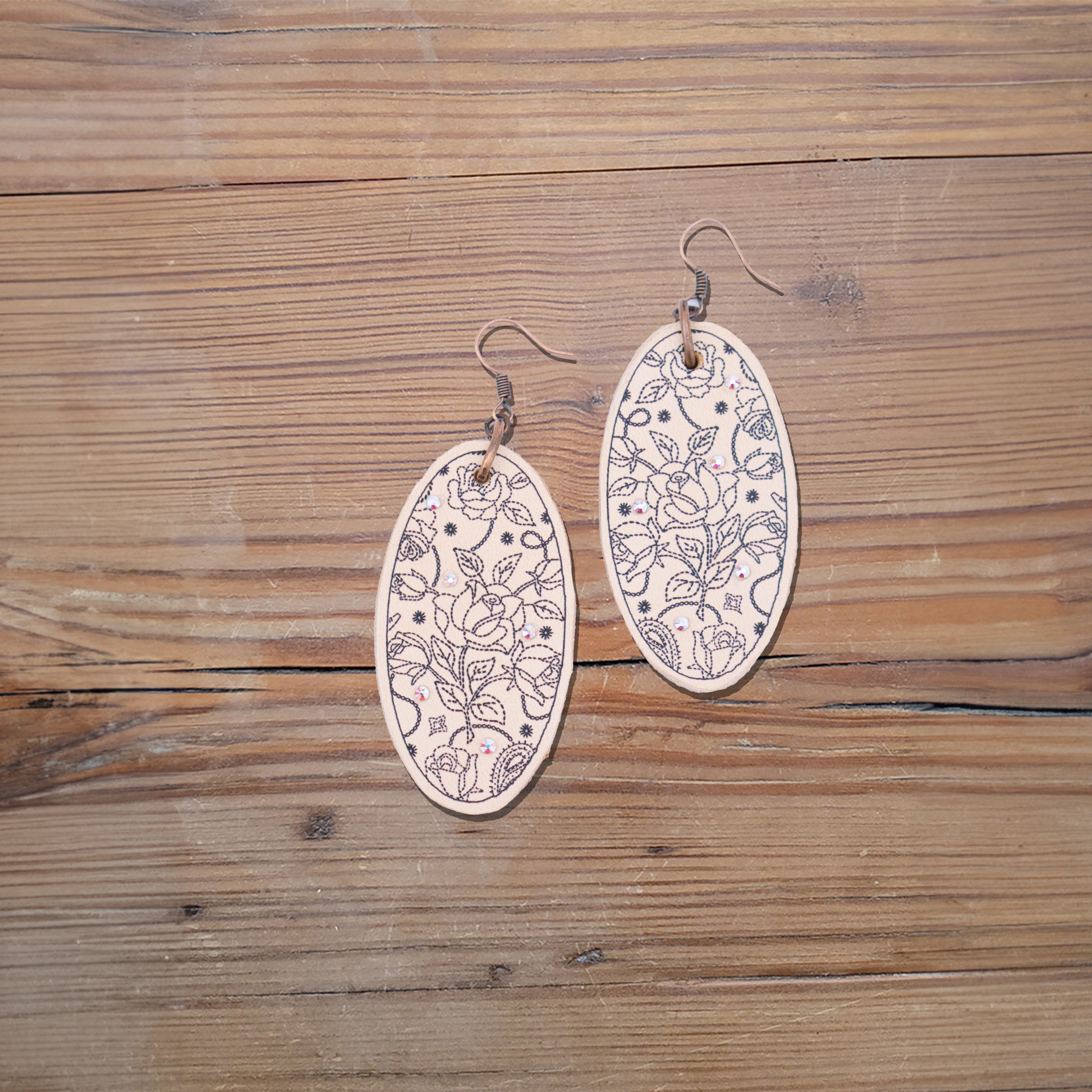 Chainstitch Flower Pattern Leather Earrings #2-219