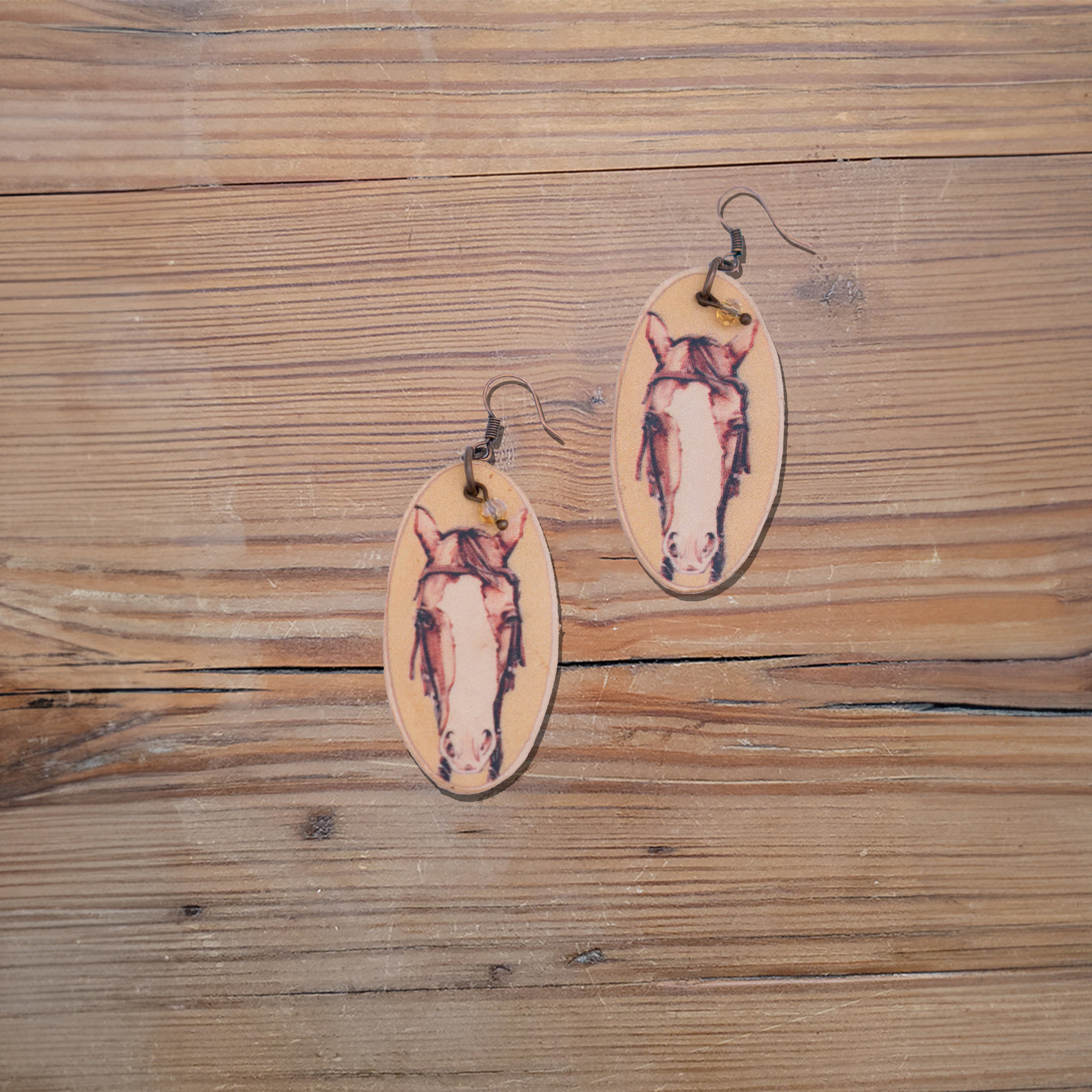 Amber's Horse Leather Earrings #2-220