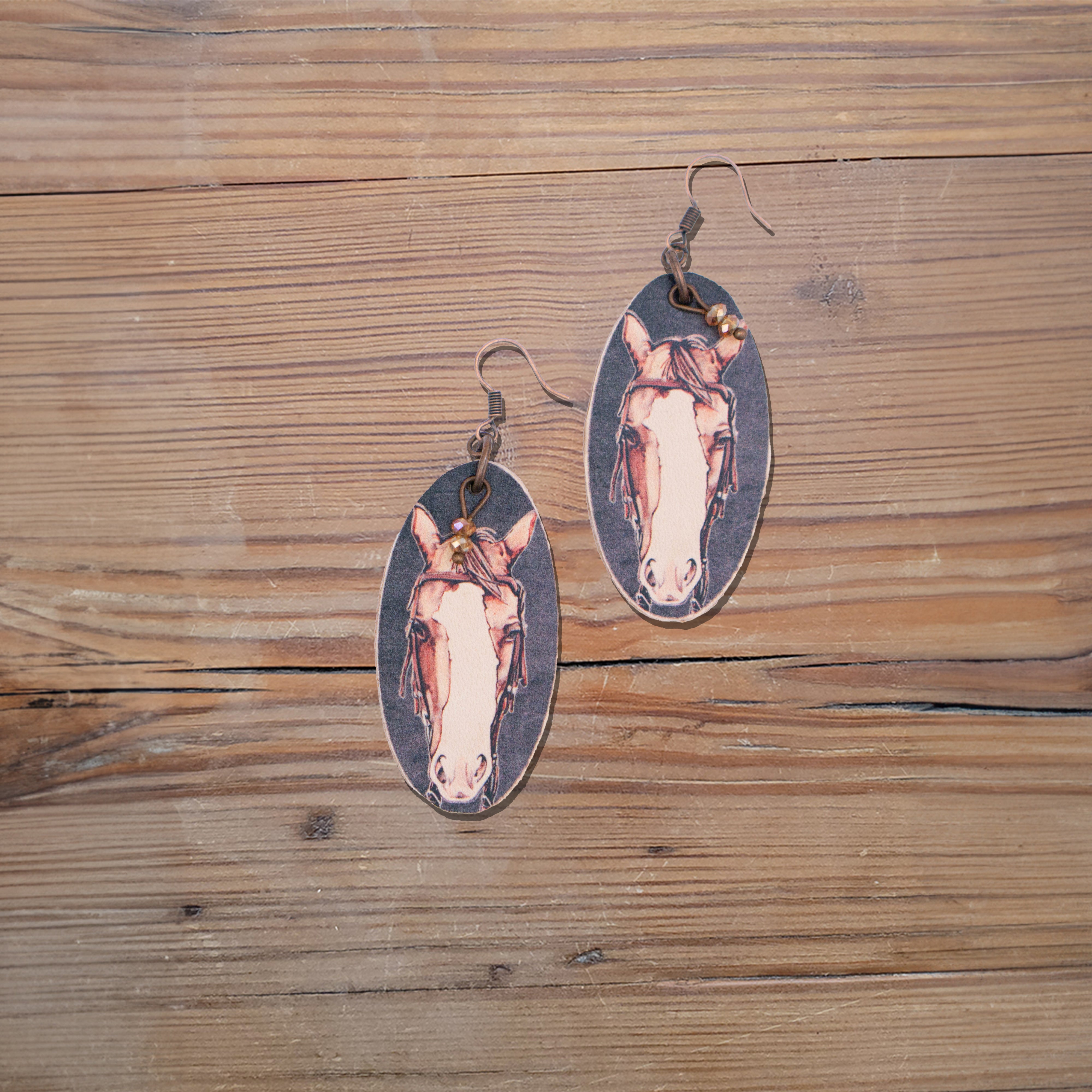 Amber's Horse Leather Earrings #2-221 BLK