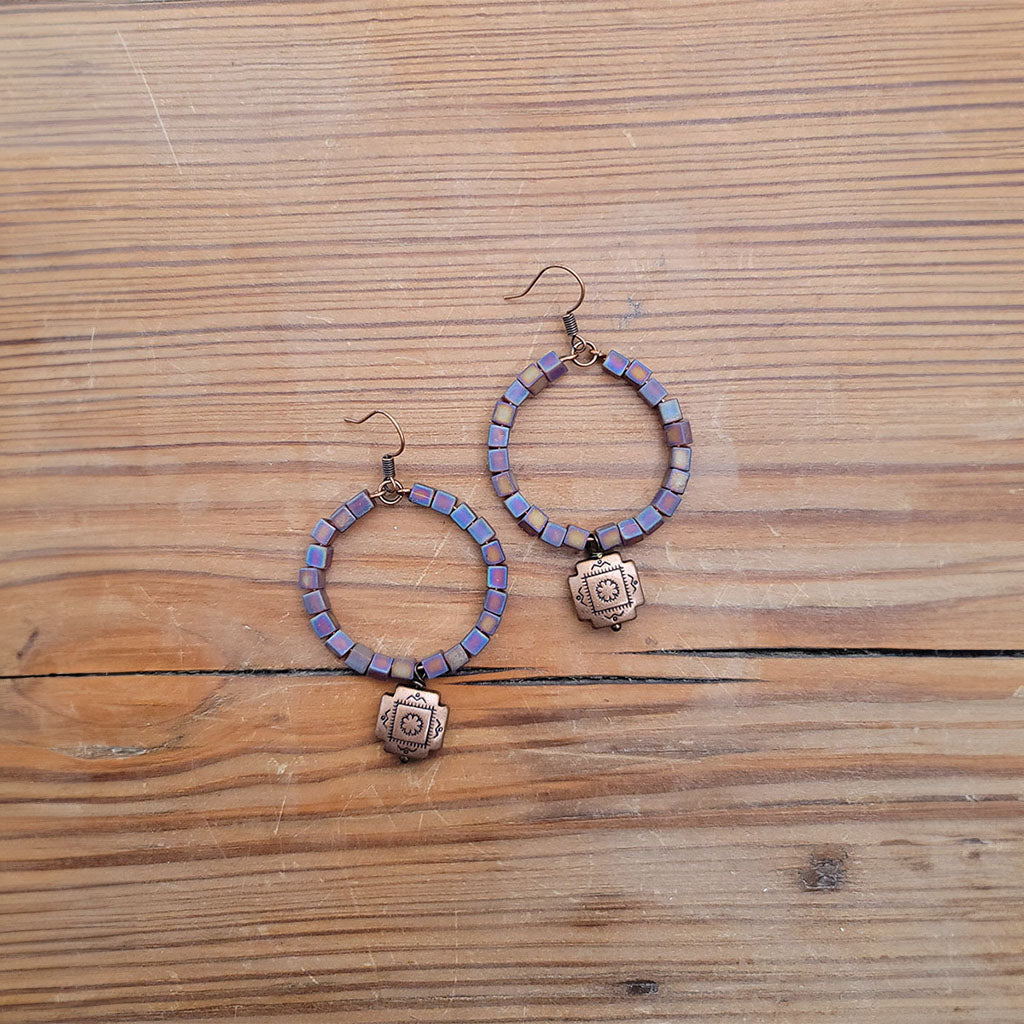 Copper Thunderbird Bead Small Hoop Earrings #2-23H