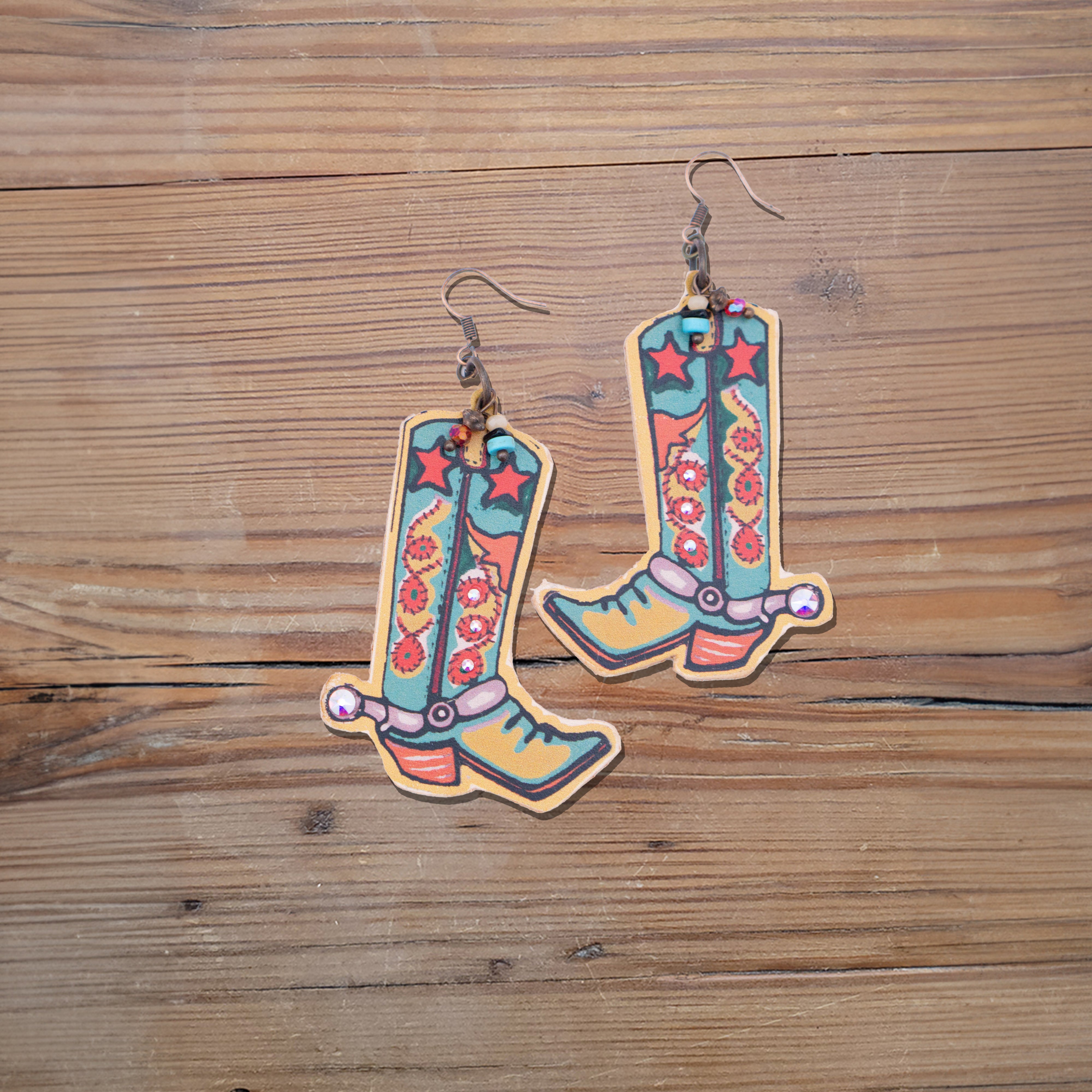 Cowboy Boots Leather Earrings #2-3