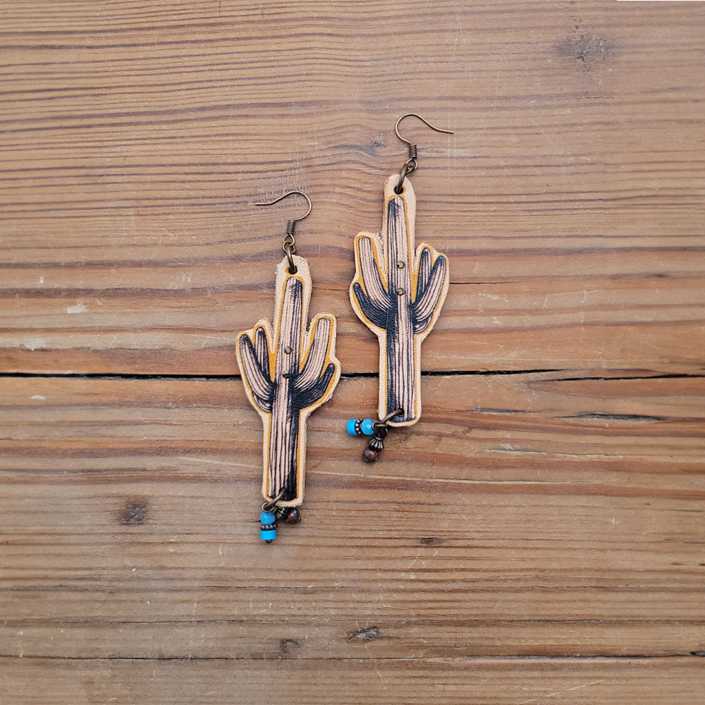 Saguaro Cactus Leather Earrings #2-44