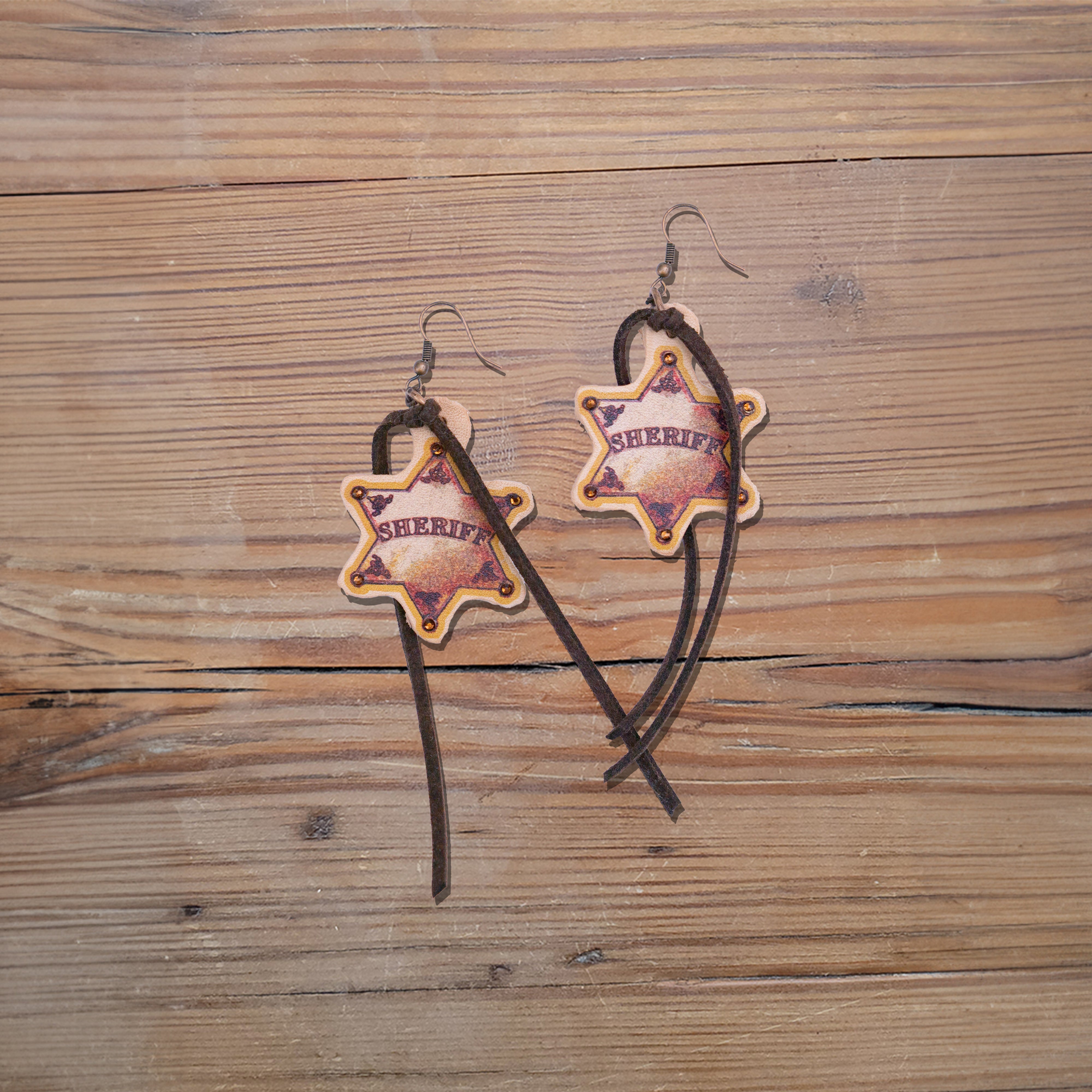 Sheriff Star Leather Earrings #2-45