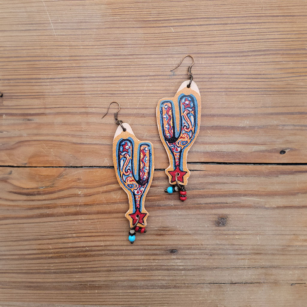 Bronc Spurs Leather Earrings #2-47