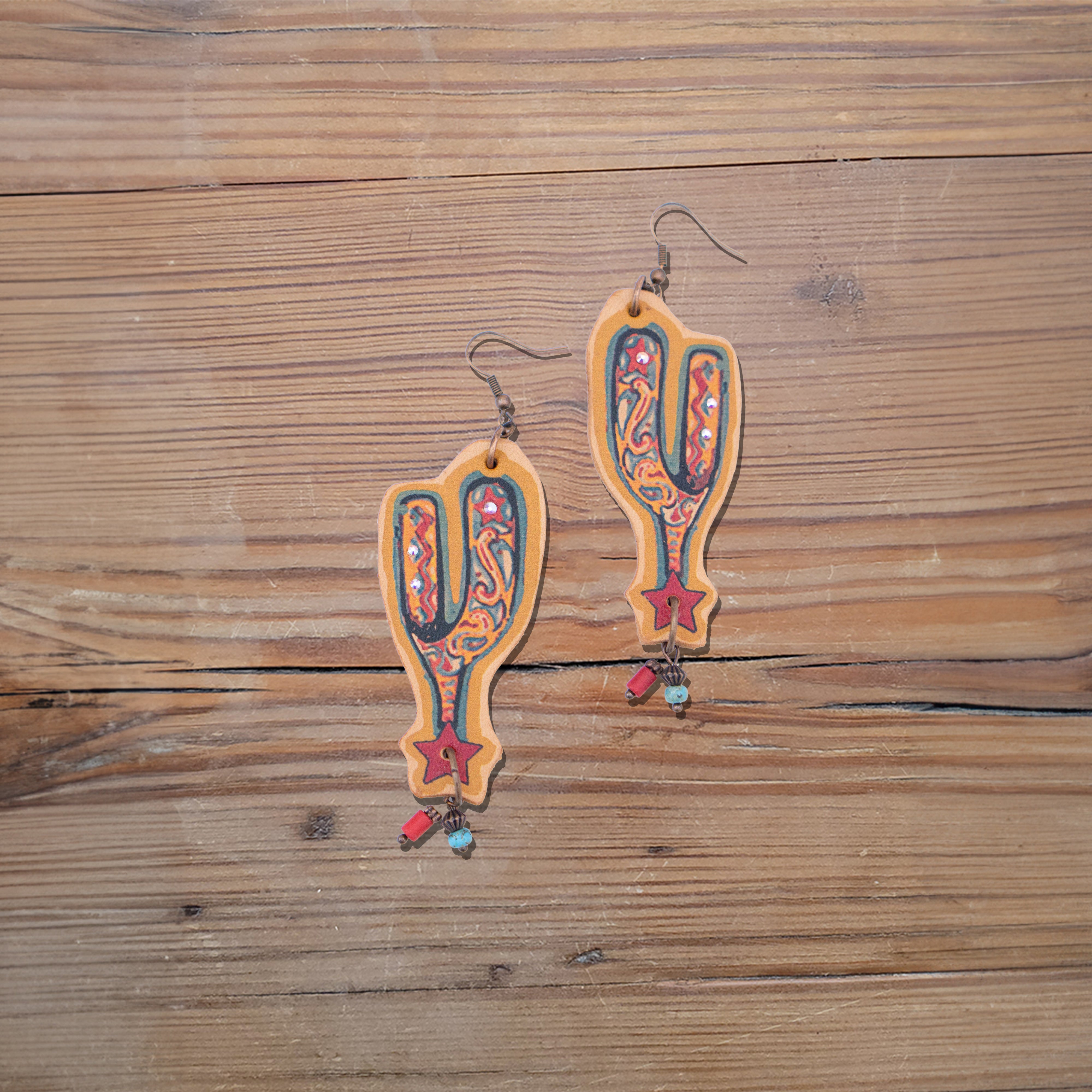 Bronc Spurs Leather Earrings #2-47