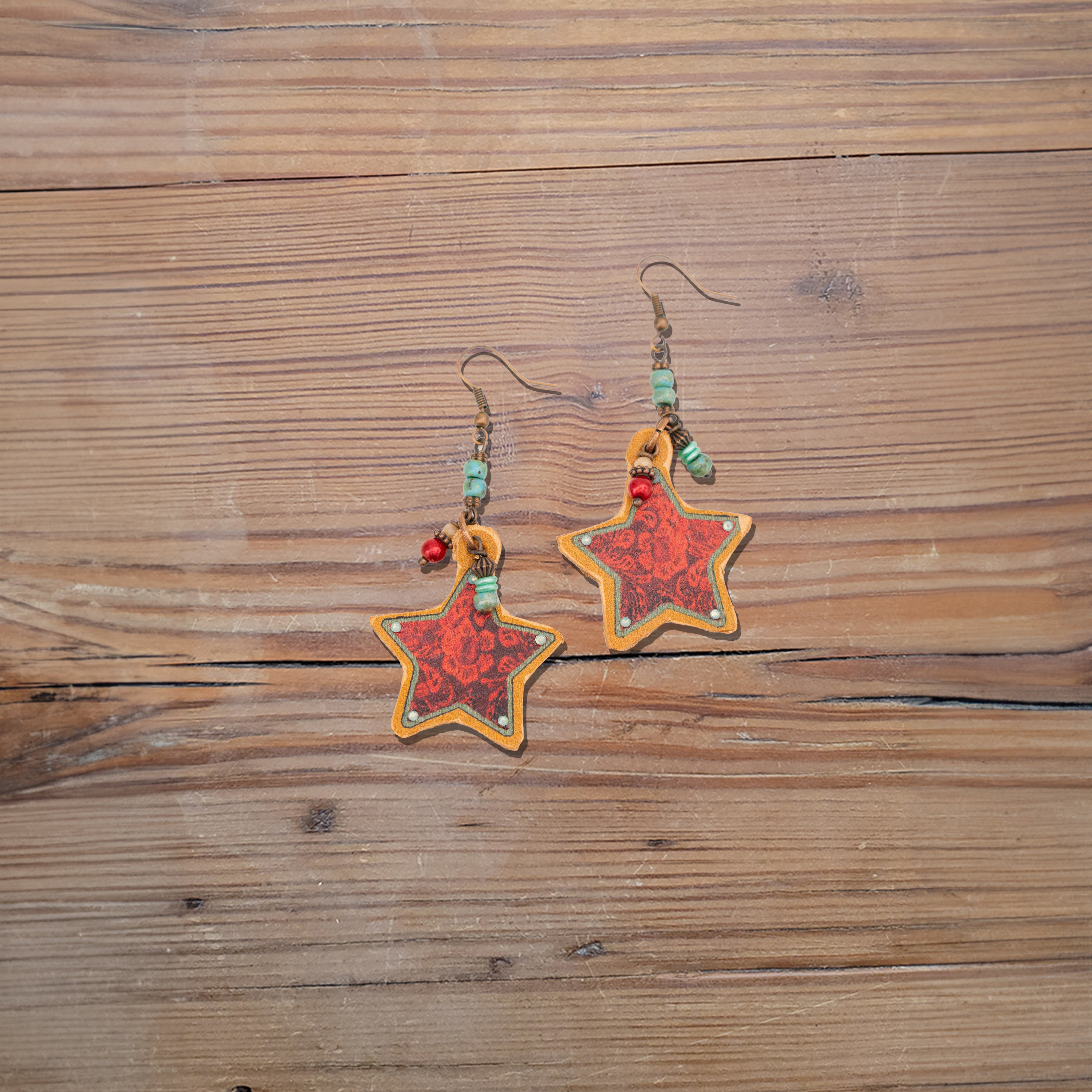 Bullrider Star Leather Earrings #2-53