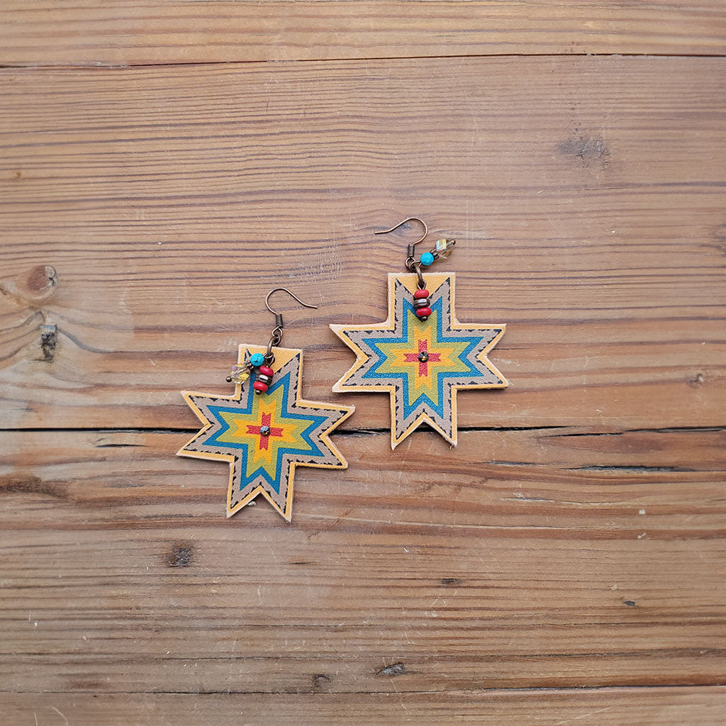 Bull Star Leather Earrings #2-69