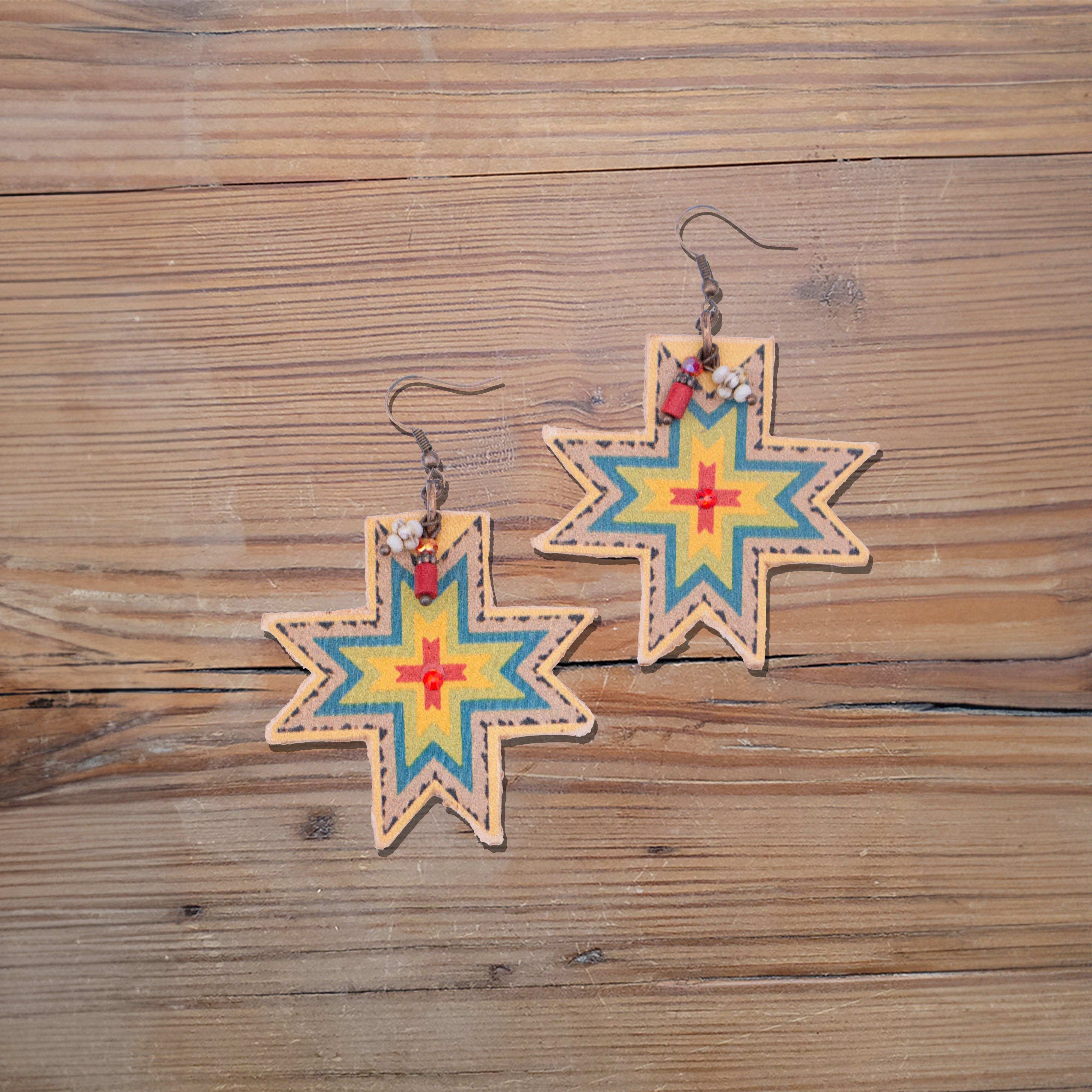 Bull Star Leather Earrings #2-69