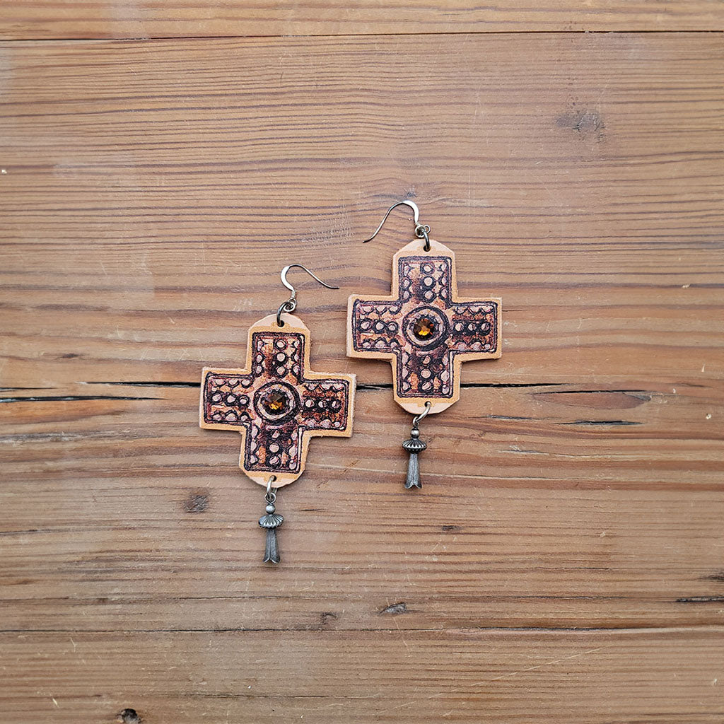 Peyote Cross Leather Earrings #2-74