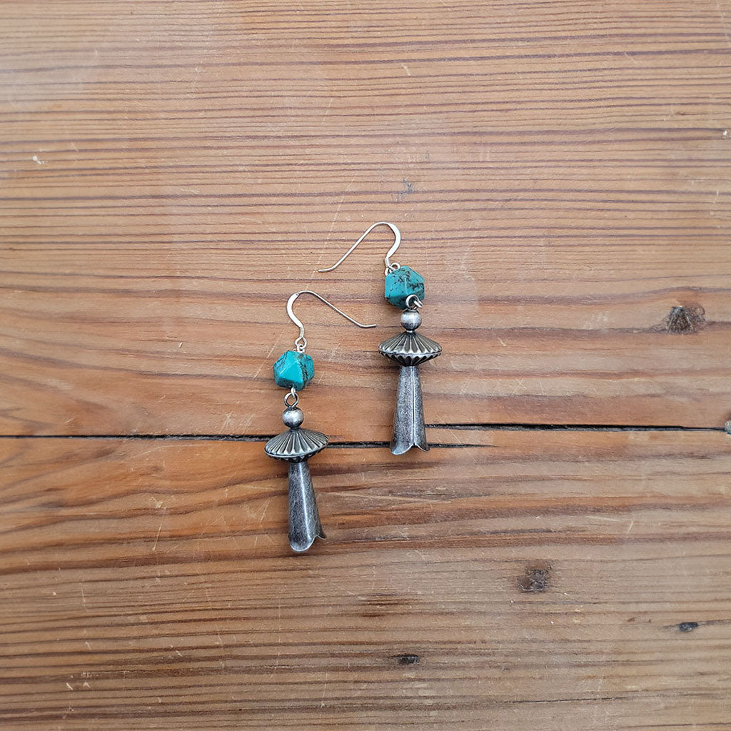 Geometric Turquoise Metal Blossom Earrings #2-88