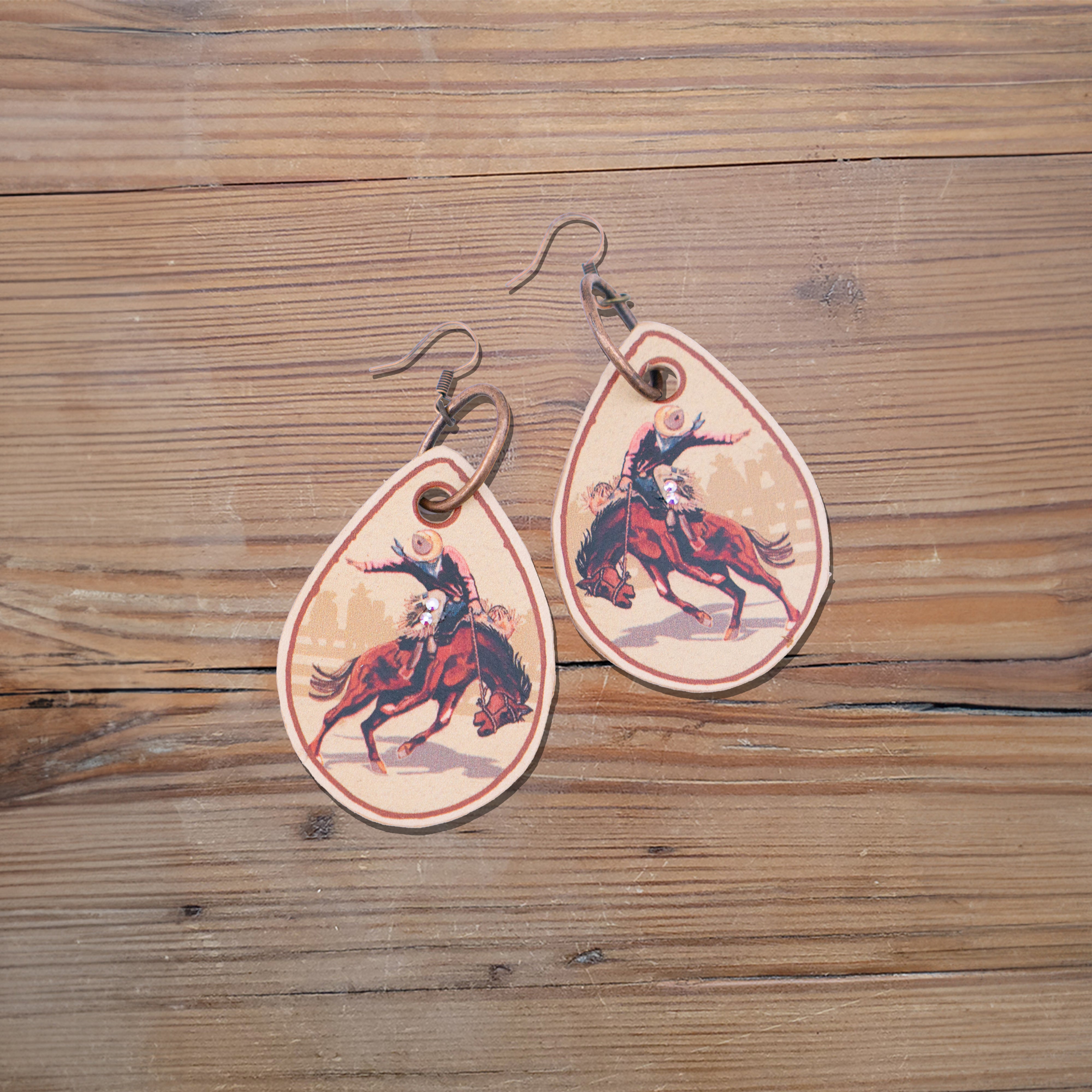 Broncin' Back Number Leather Earrings #2-A114