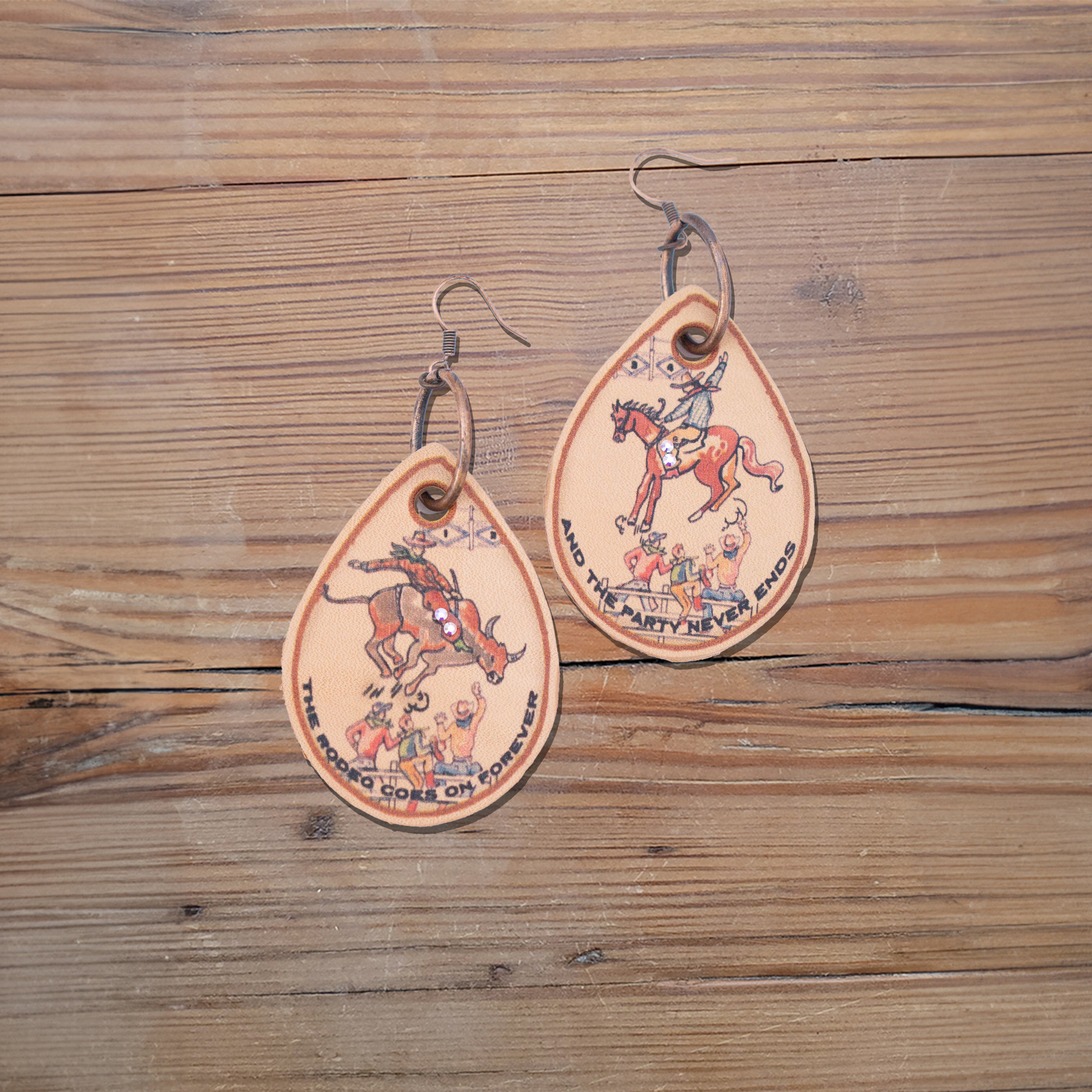 Rodeo Goes On Forever Leather Earrings #2-A117