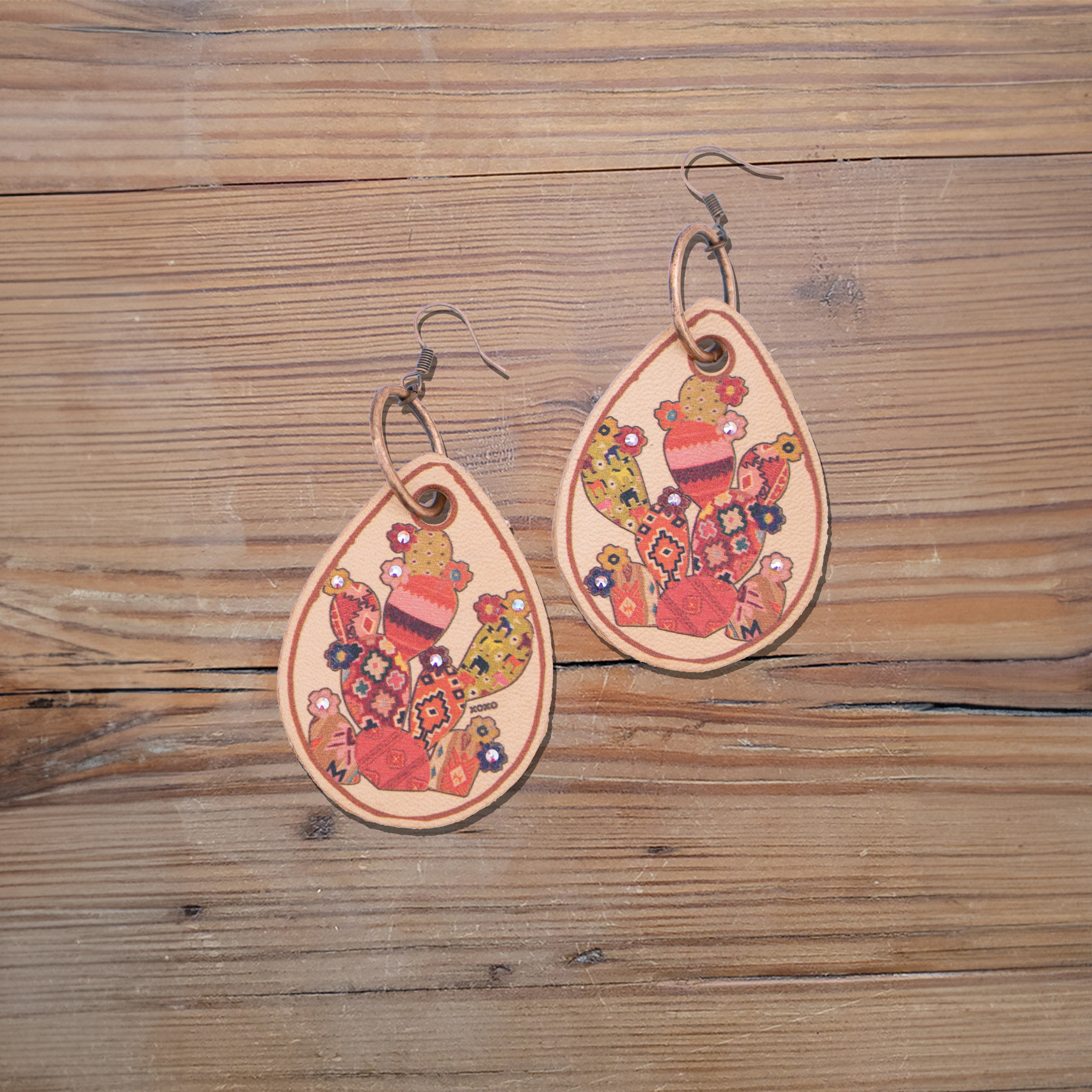 Navajo Cactus Leather Earrings #2-A119