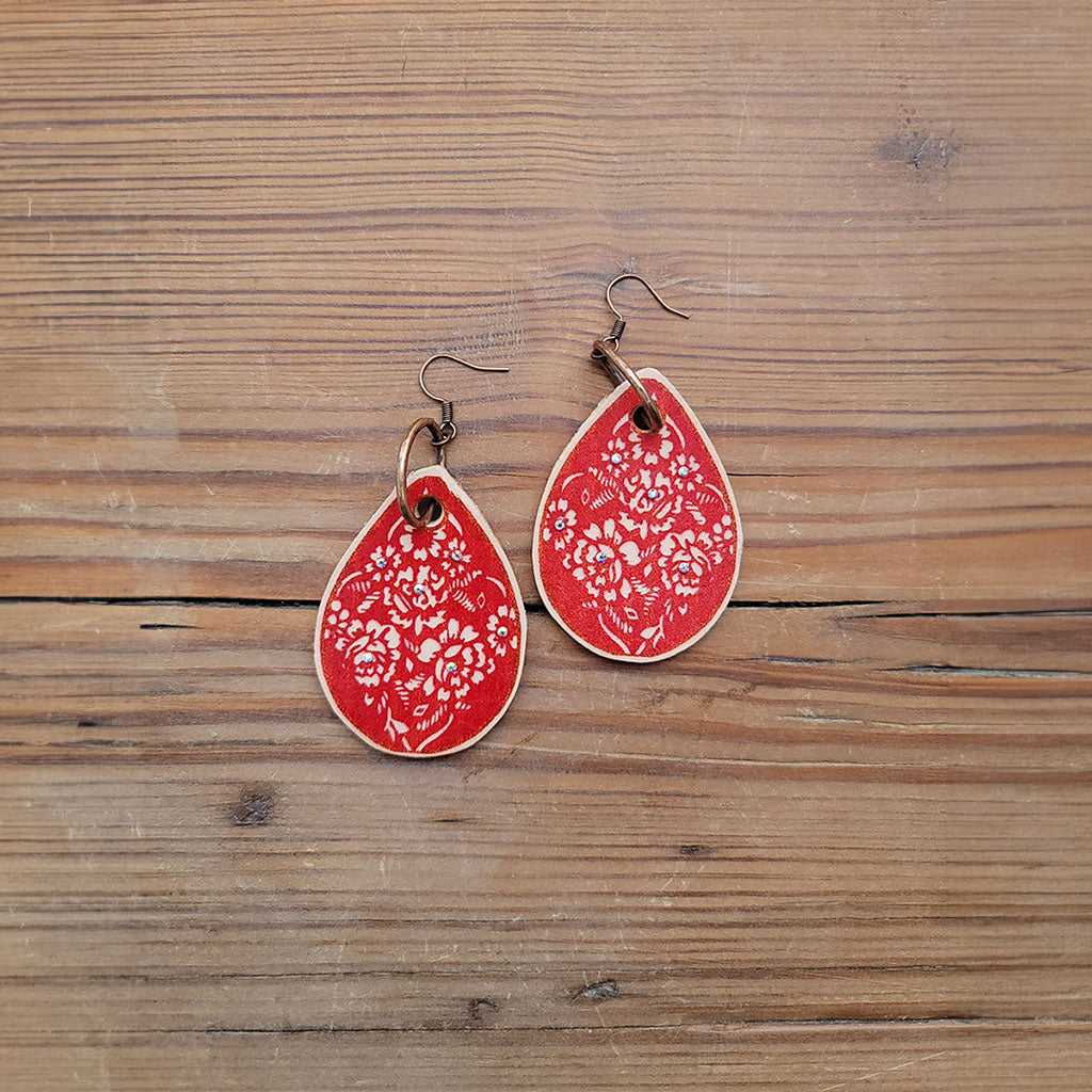 Red Bandana Leather Earrings #2-A18