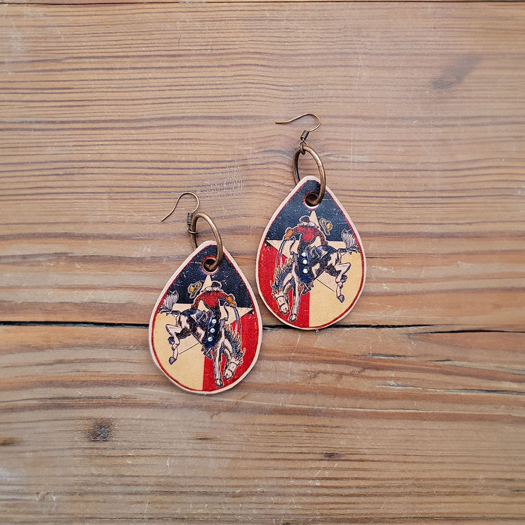 Texas Flag Cowboy Leather Earrings #2-A36