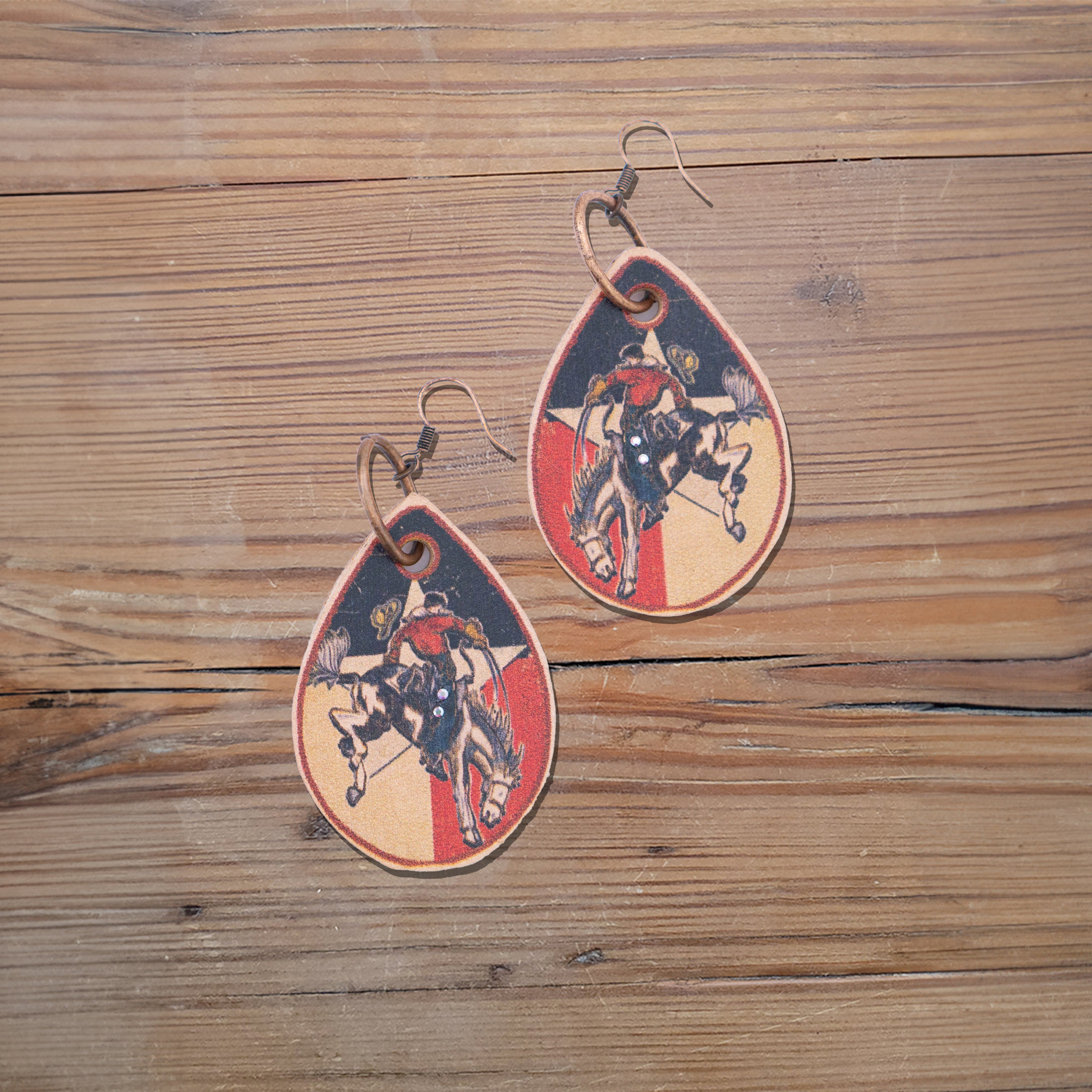 Texas Flag Cowboy Leather Earrings #2-A36