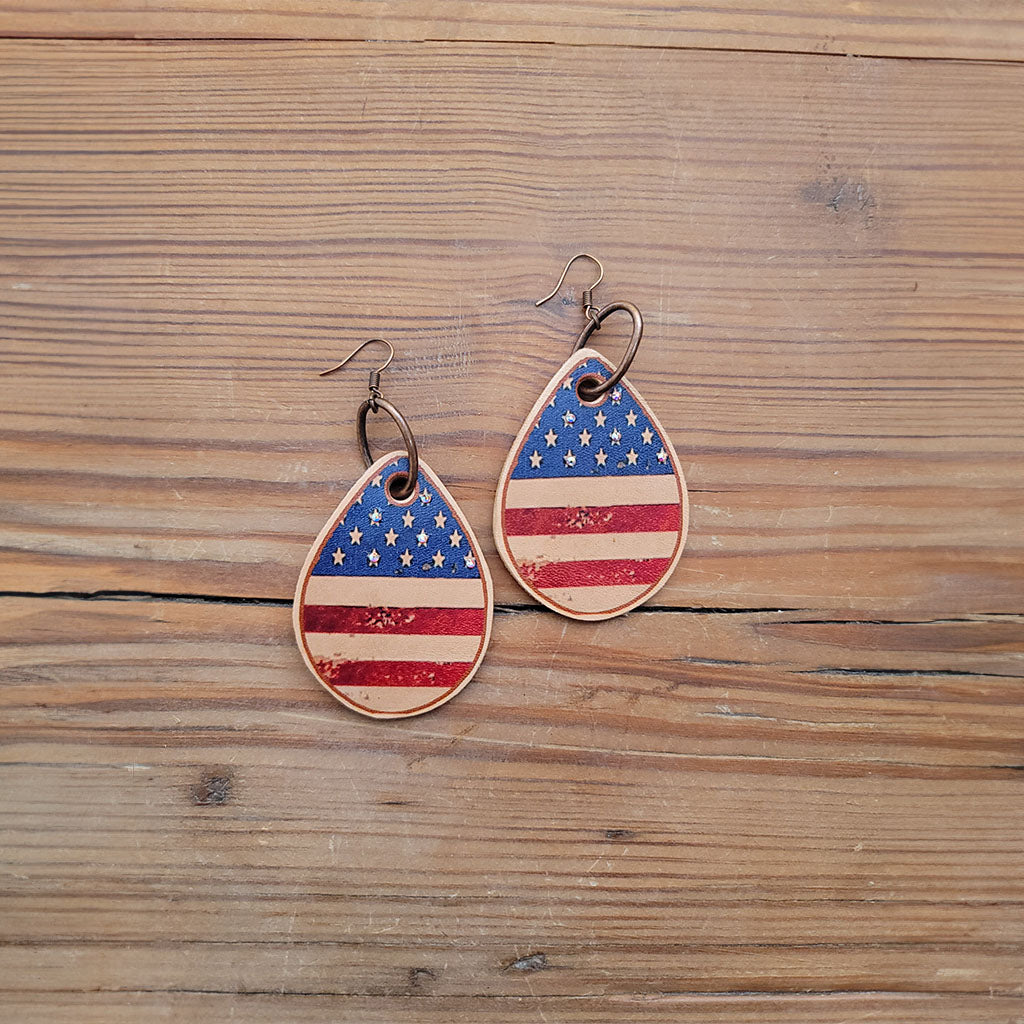USA Flag Leather Earrings #2-A58