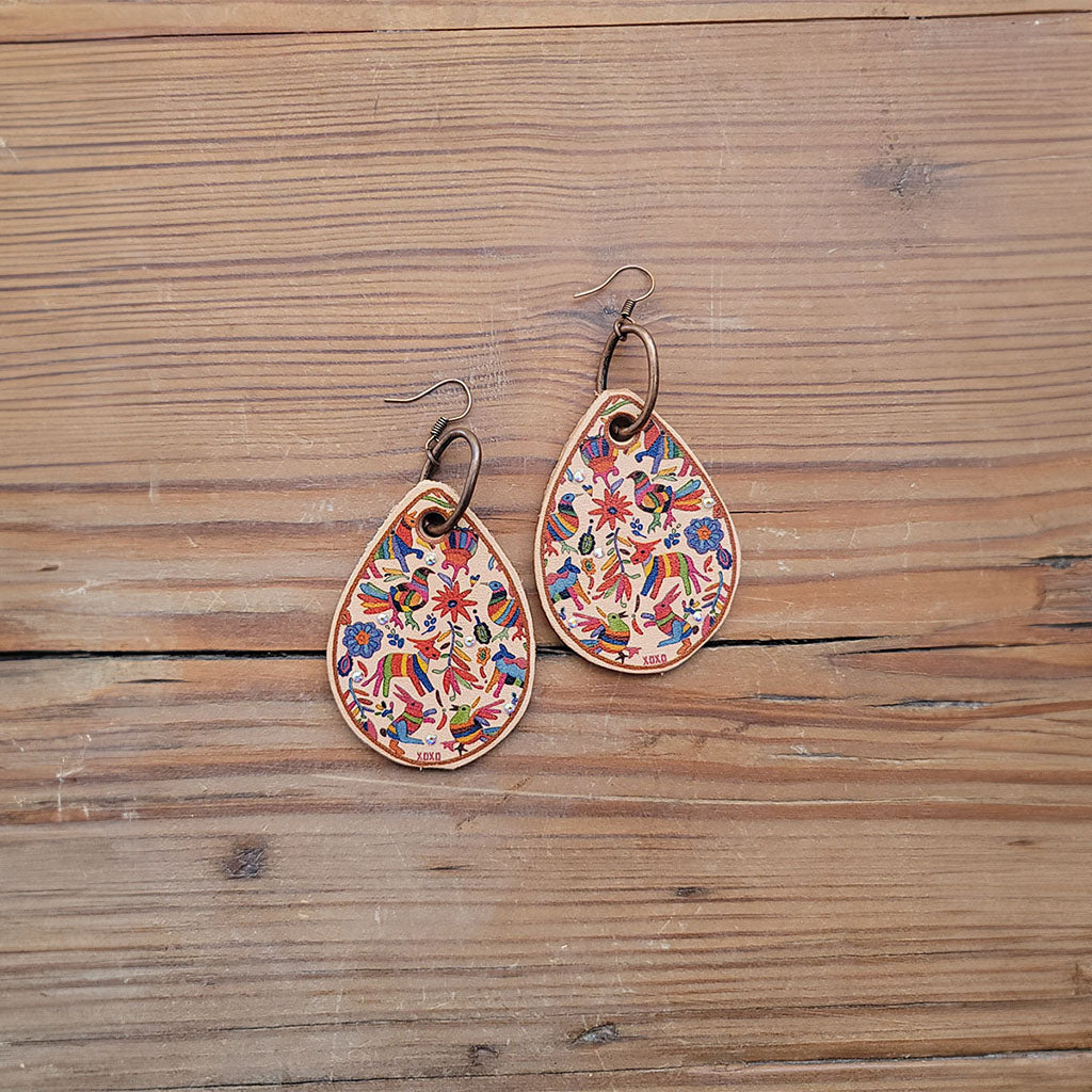 Otomi Tan Leather Earrings #2-A59