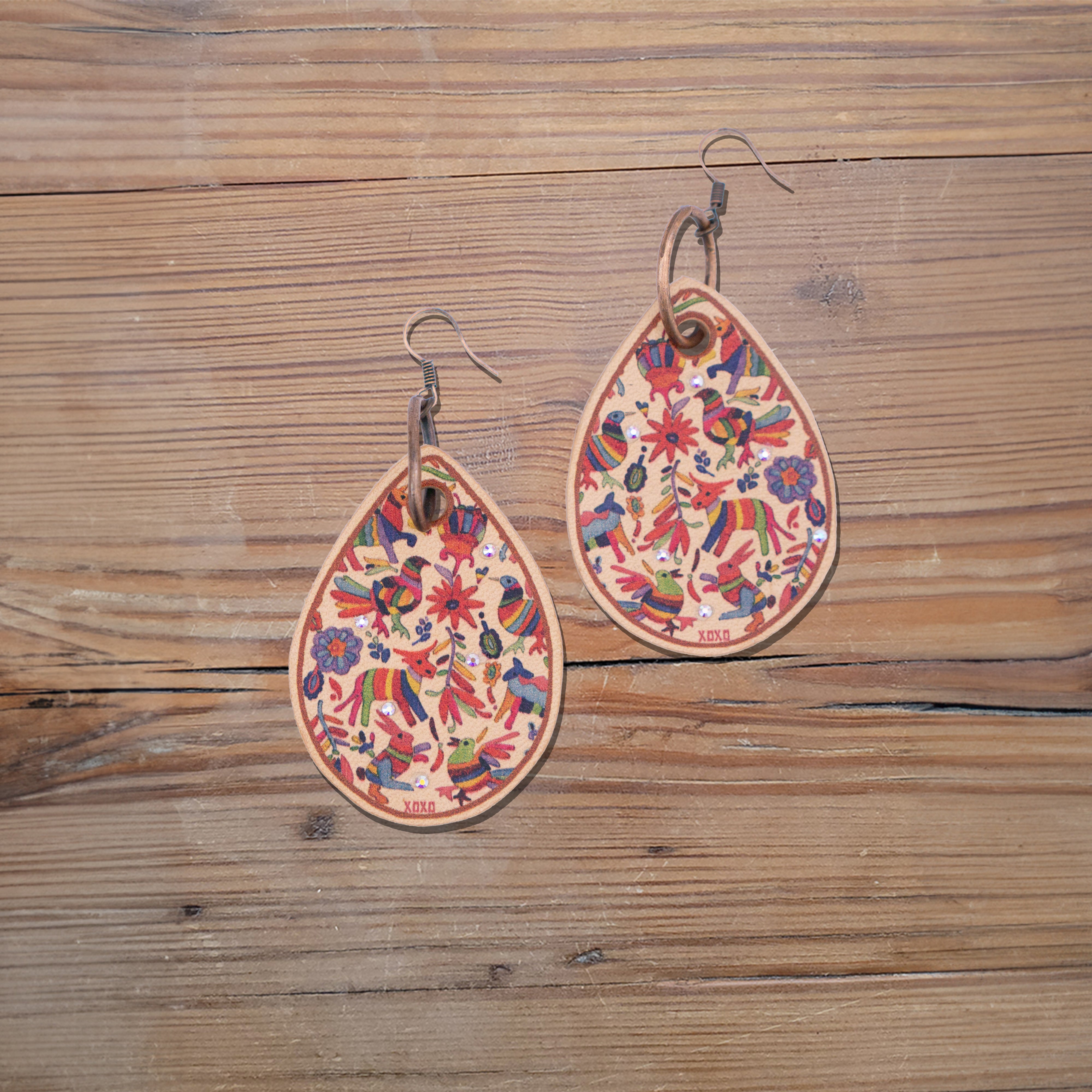 Otomi Tan Leather Earrings #2-A59