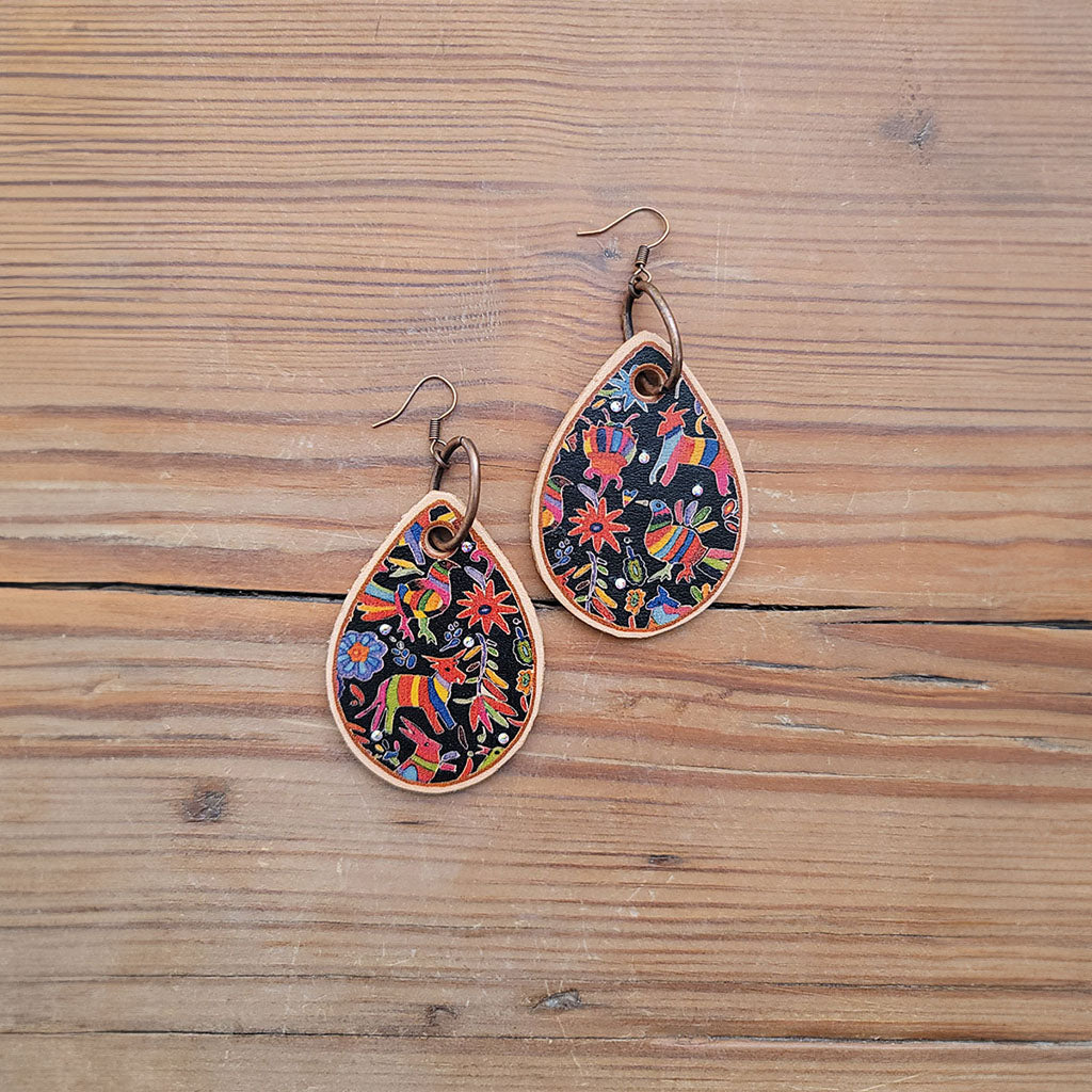 Otomi Black Leather Earrings #2-A60