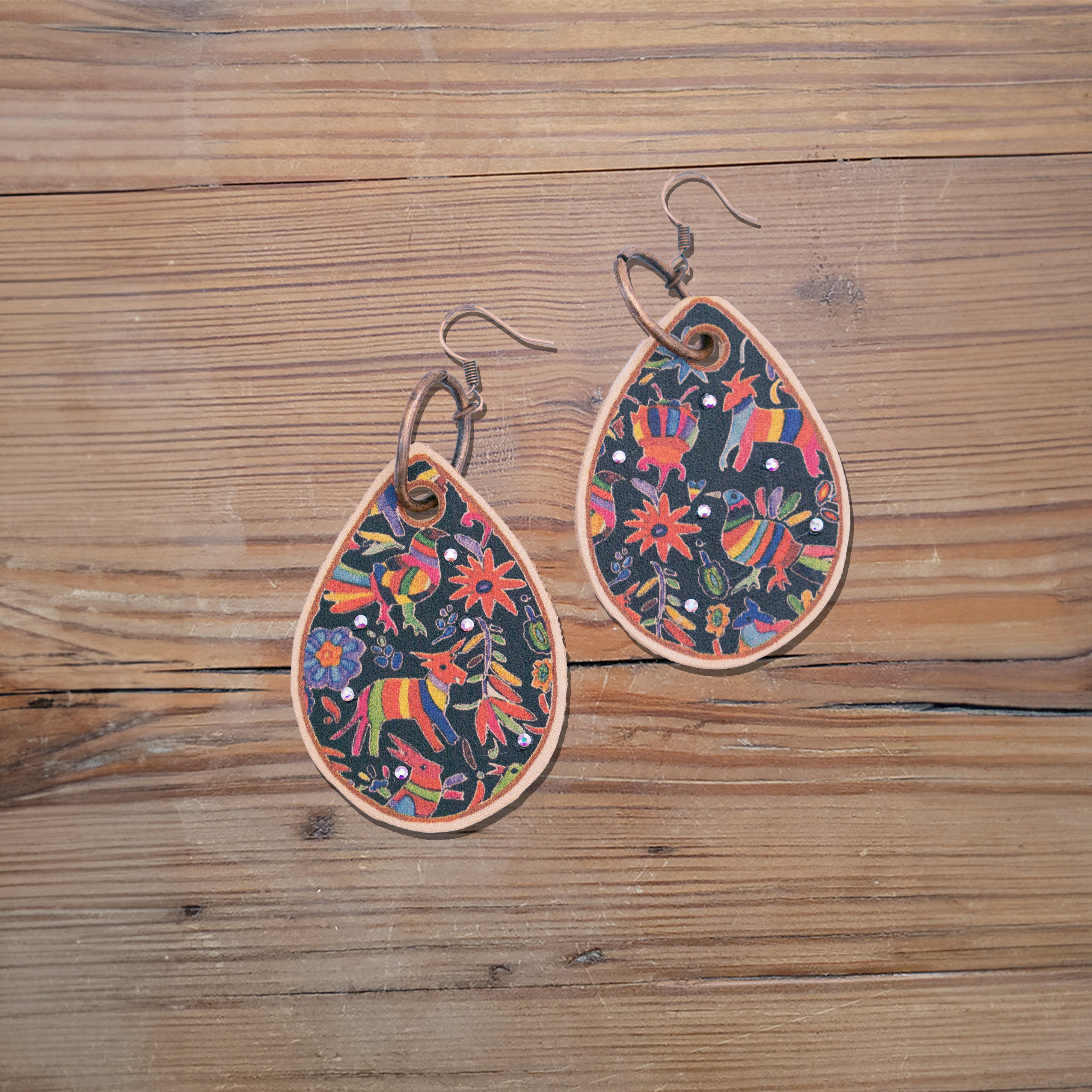 Otomi Black Leather Earrings #2-A60