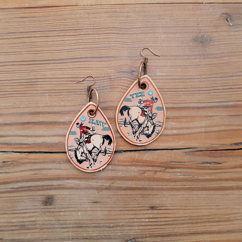 Yee Haw Bronc Leather Earrings #2-A70