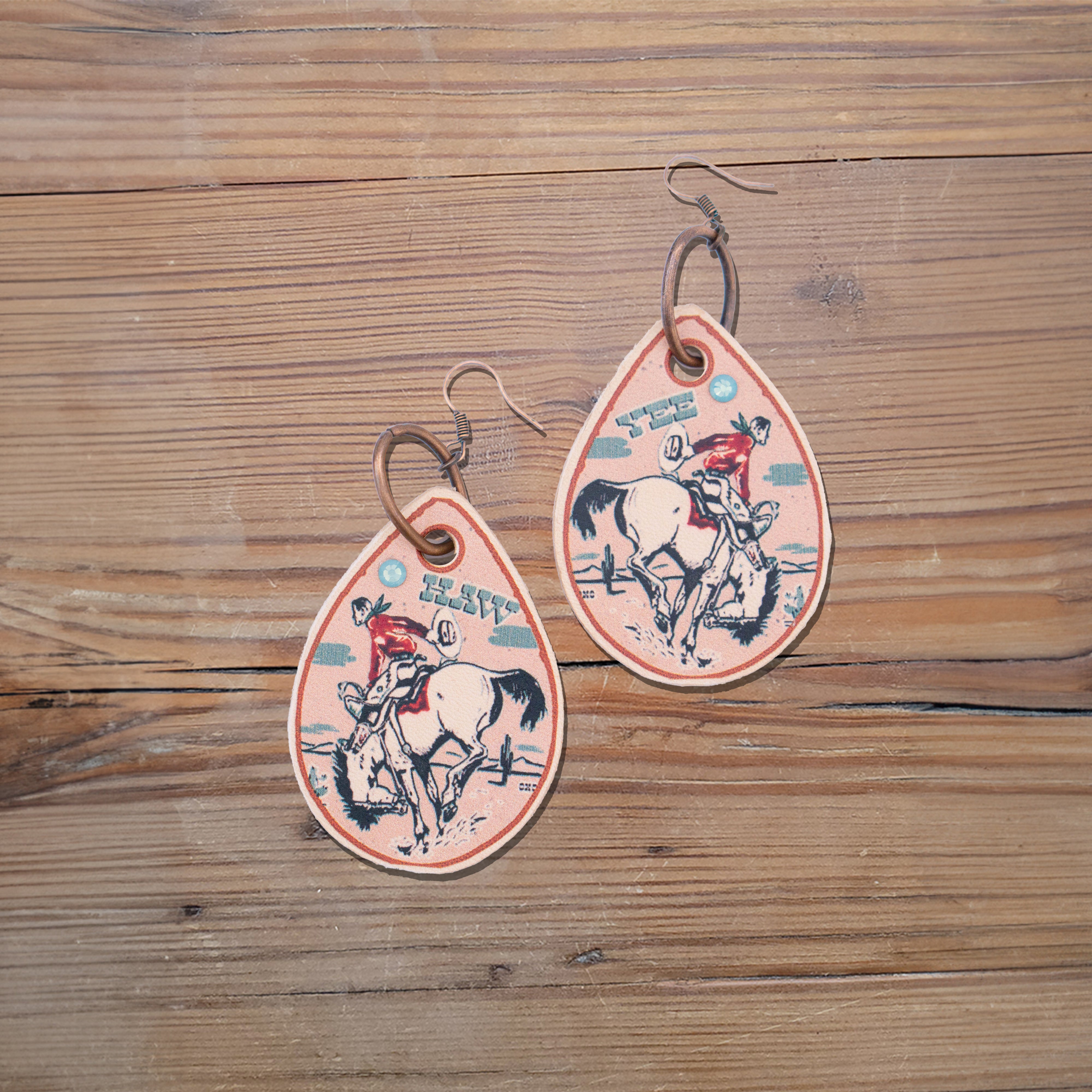 Yee Haw Bronc Leather Earrings #2-A70