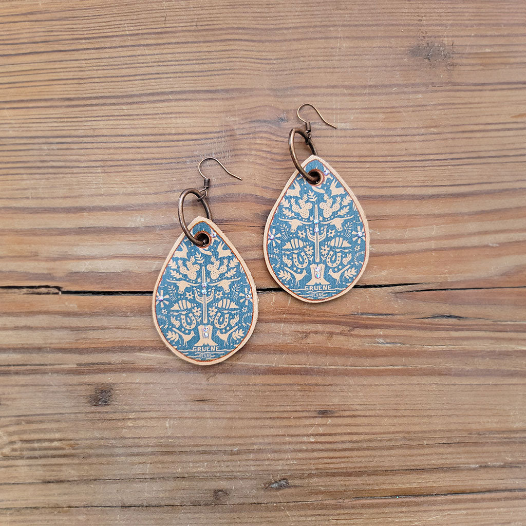 Gruene Texas Otomi Leather Earrings #2-A83