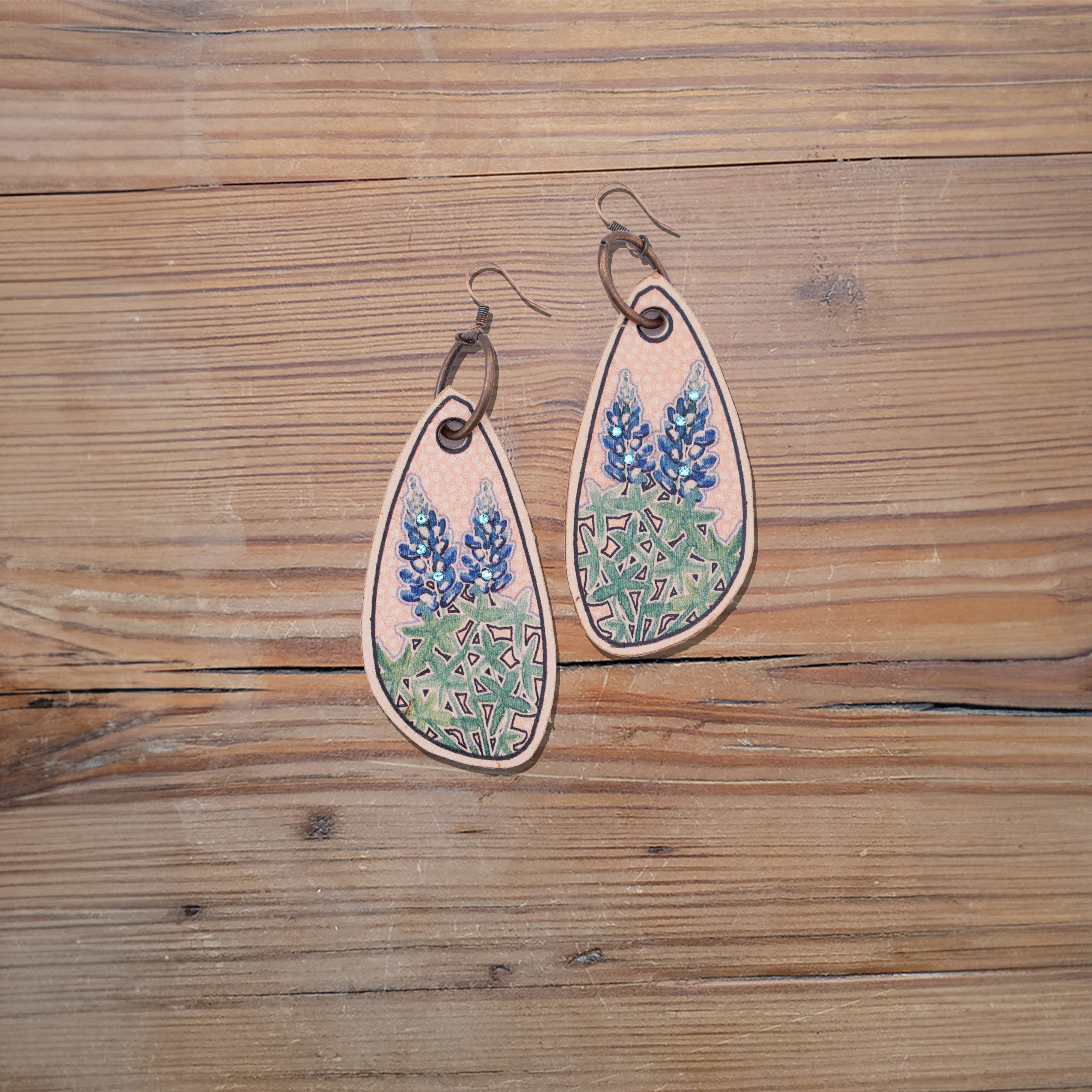 Bluebonnet Long Leather Earrings #2-B8