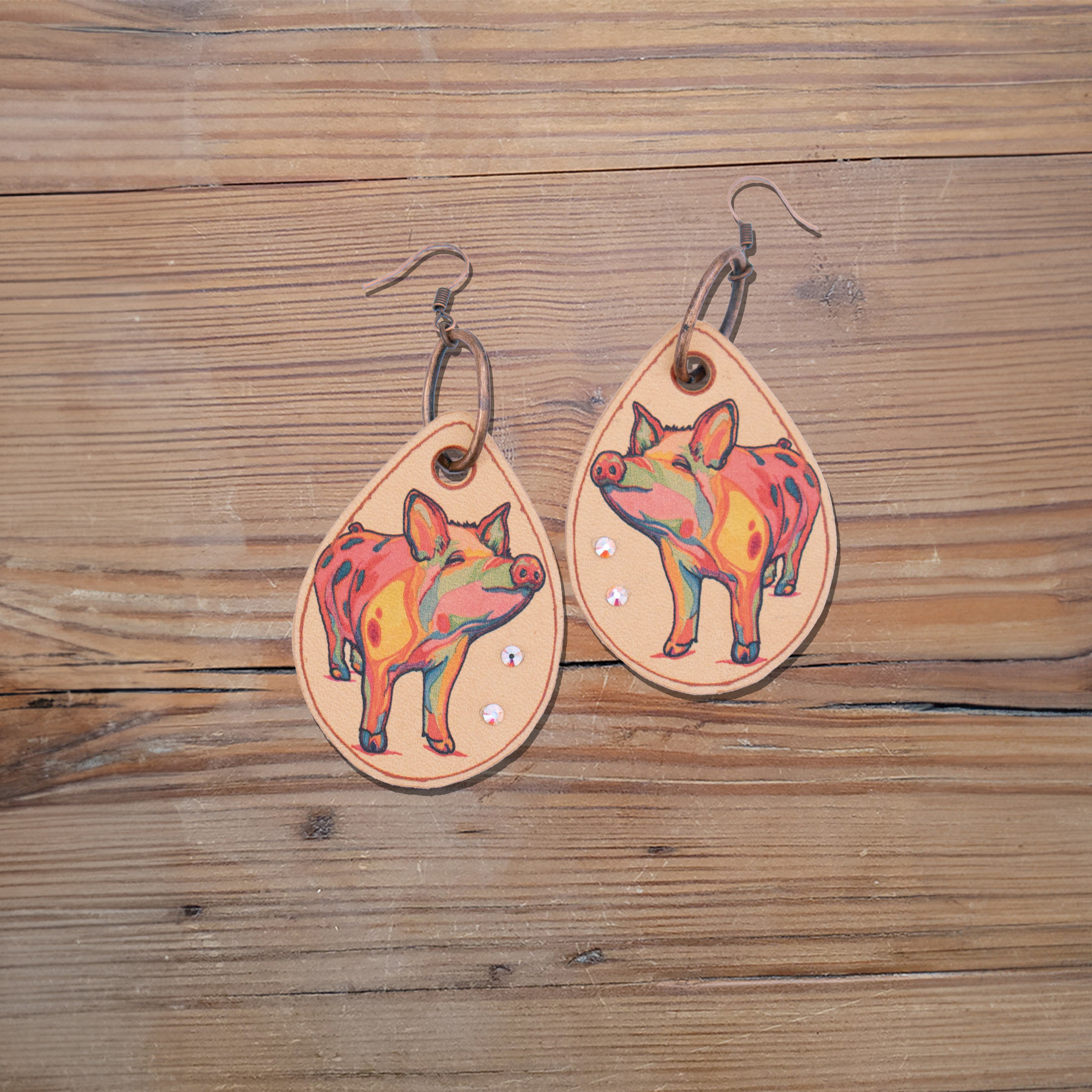 Pop Pig Leather Earrings #2-A132