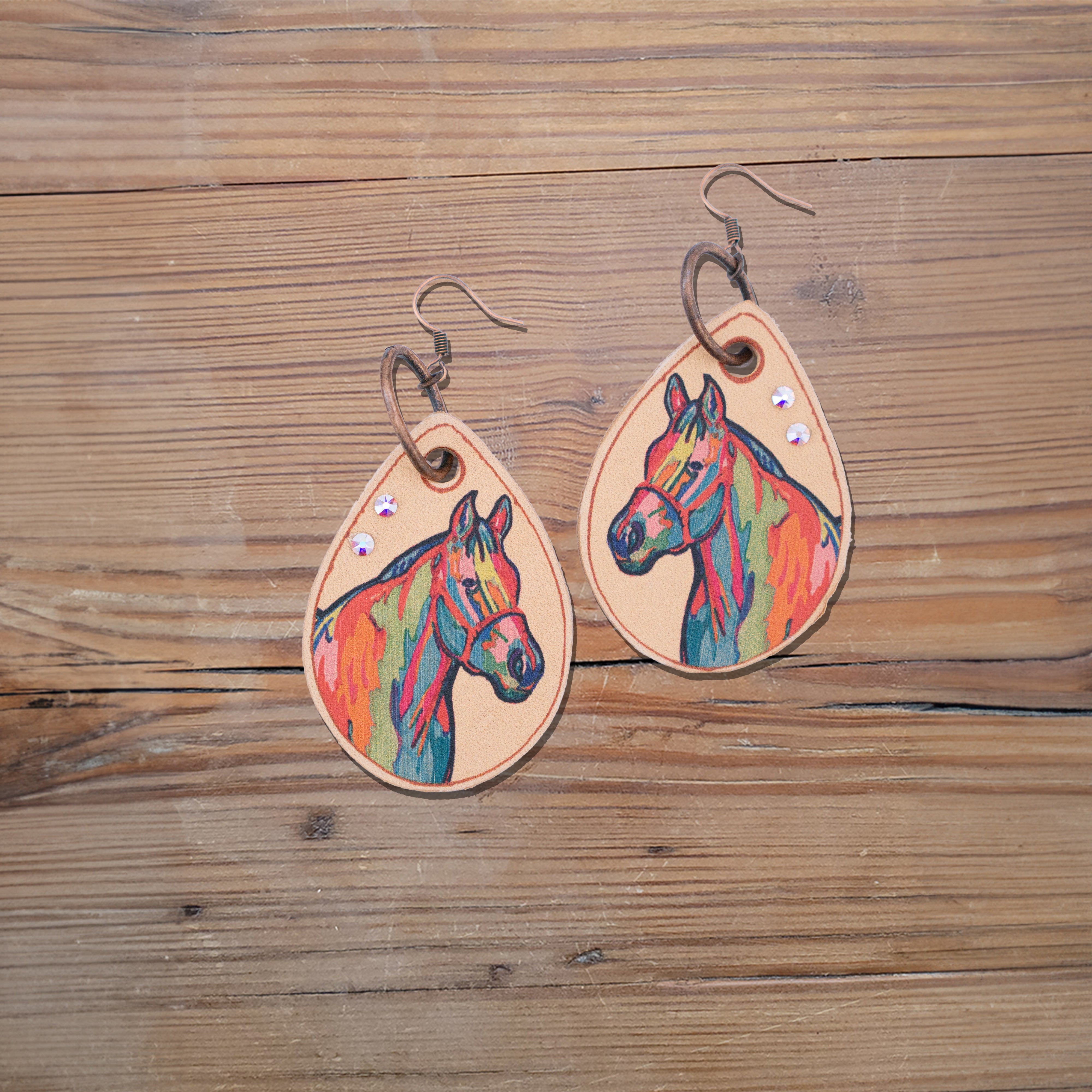 Pop Horse Leather Earrings #2-A133