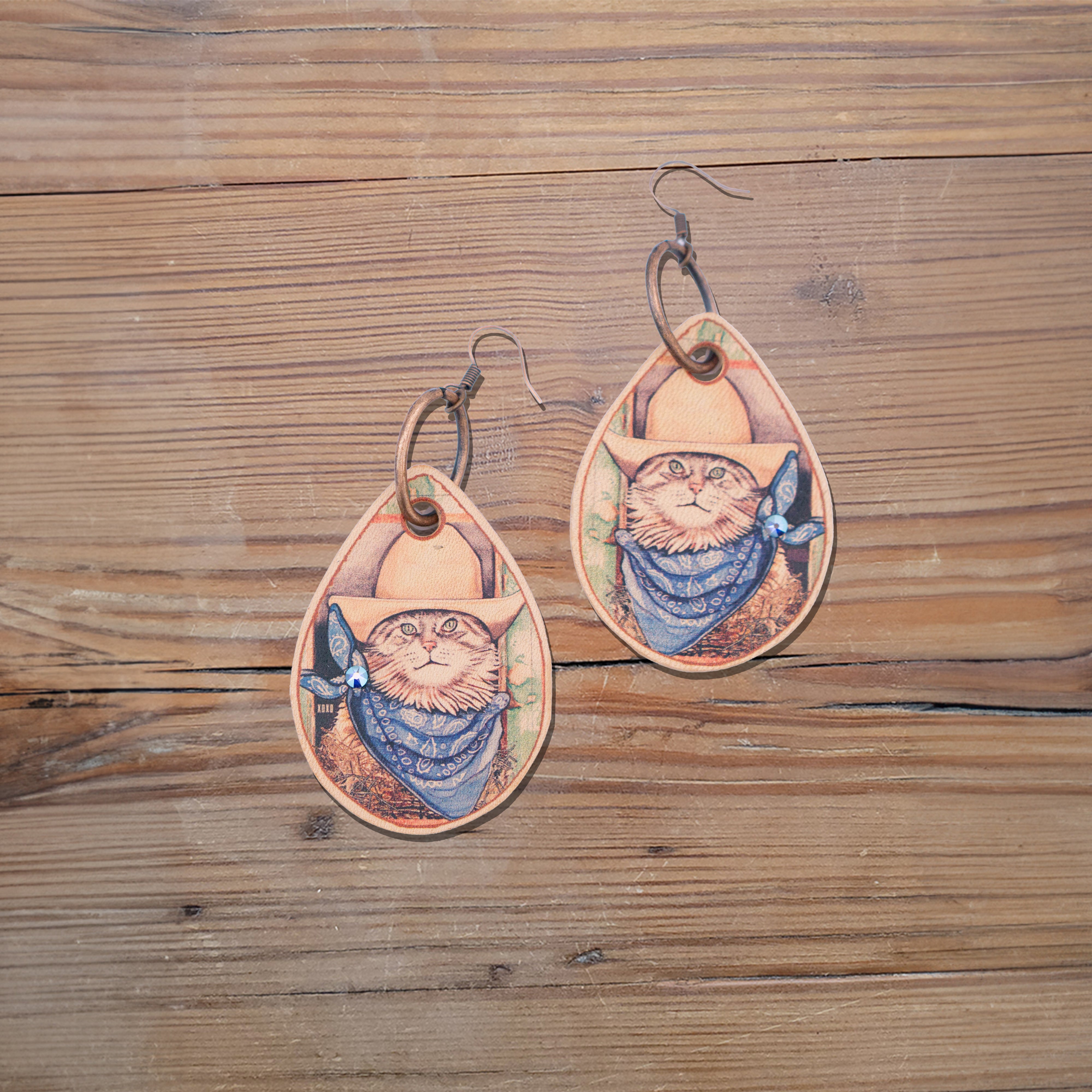 Barn Cat Leather Earrings #2-A137