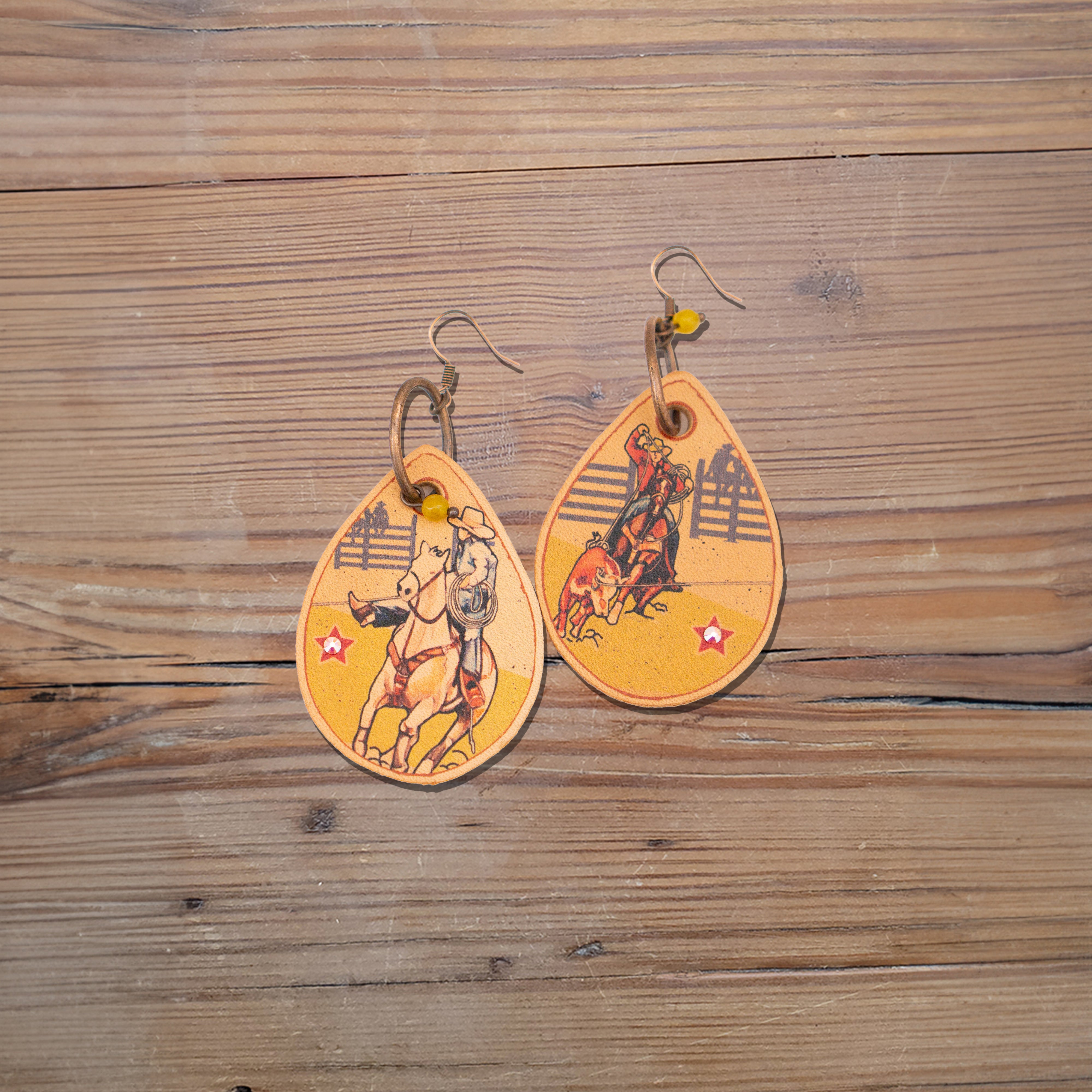 Circus Team Ropers Leather Earrings #2-A146