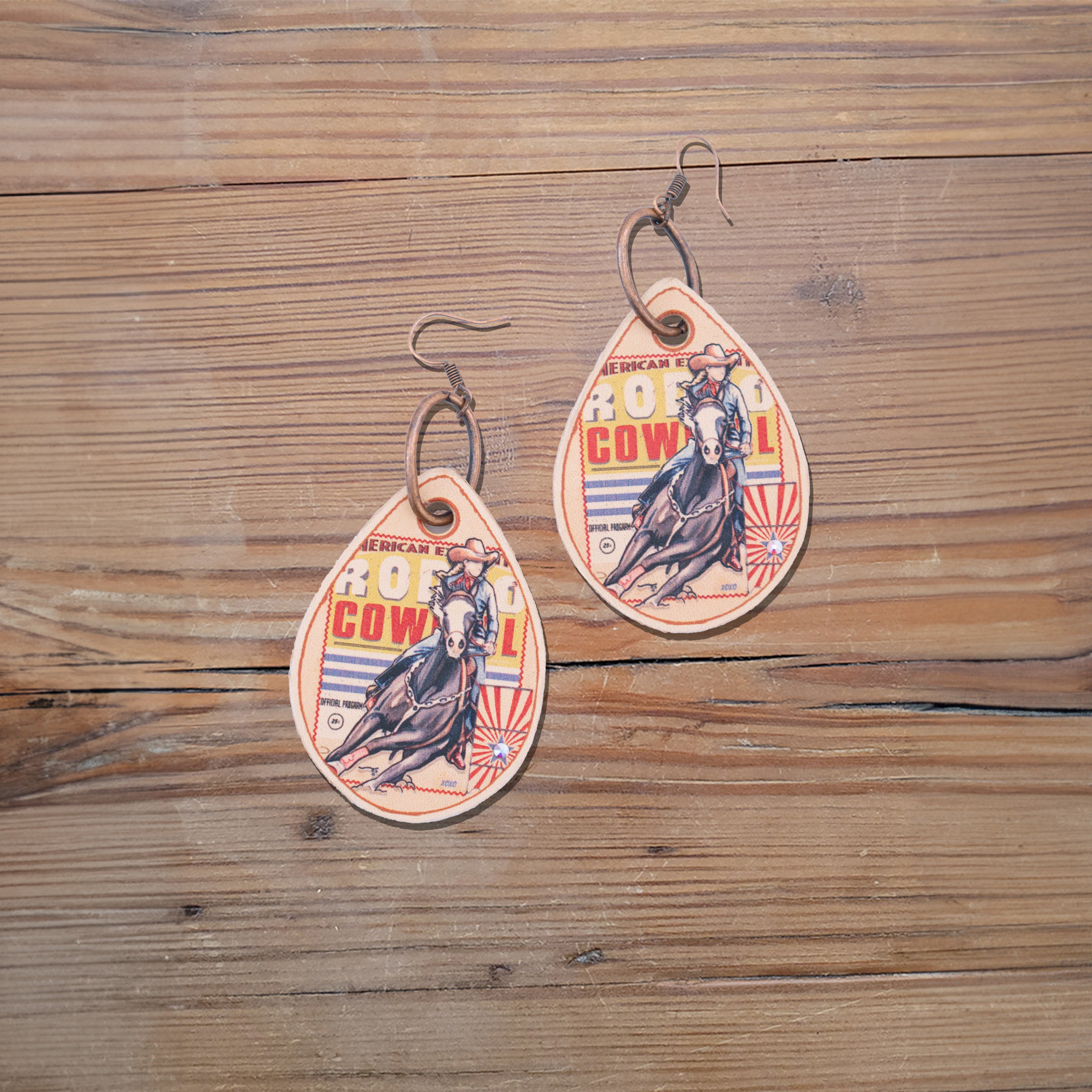 Circus Barrel Racer Leather Earrings #2-A150