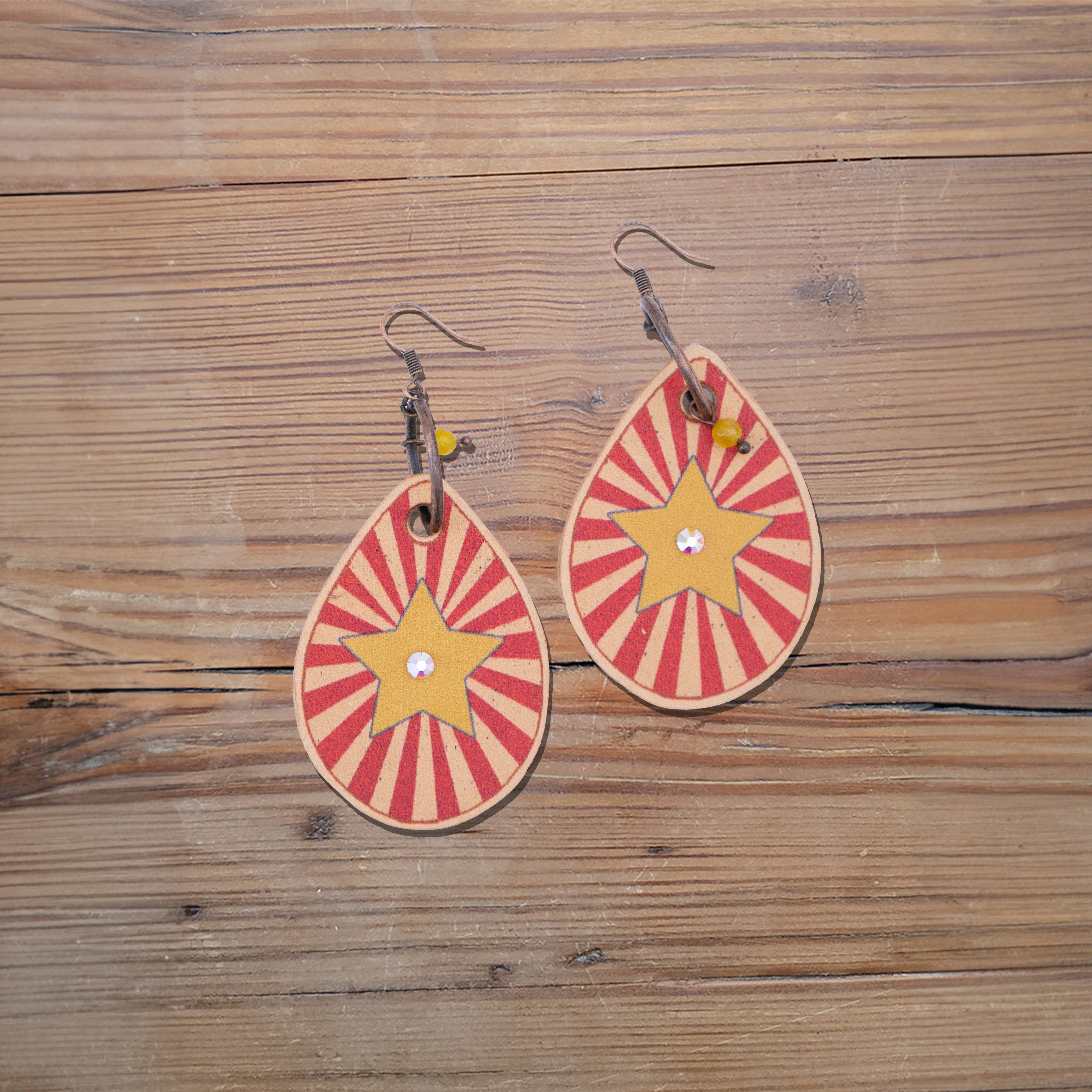 Circus Rodeo Star Leather Earrings #2-A152